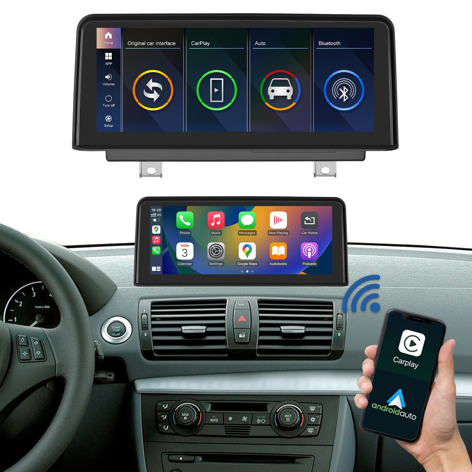 Road Top 10,25 cala Bezprzewodowy odtwarzacz radiowy CarPlay/Android Auto/Mirrorlink/GPS dla BMW 1 serii E81/E82/E87/E88 2004-2008 rok z systemem CCC