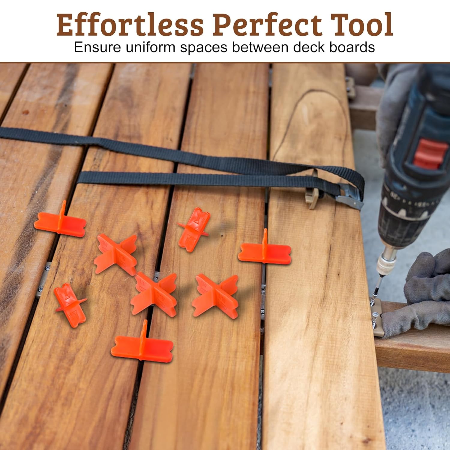 8 Pcs Deck Spacers, 4 Thicknesses Deck Board Spacers (1/16", 1/8", 3/16", 1/4"), Decking Spacing Tool for Composite, PVC, Hardwood & Pressure Treated Decking Board, Easy-to-Use Deck Boards Gap Tool