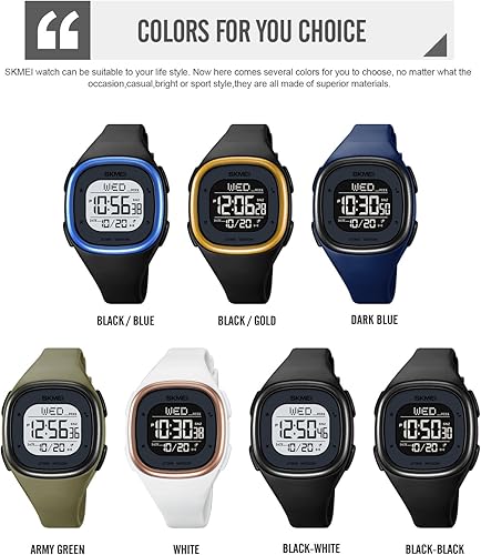 Miniatura 8 de CakCity Reloj digital para hombre, impermeable, reloj deportivo con cronómetro, cuenta regresiva, doble hora, cuadrado, relojes digitales unisex