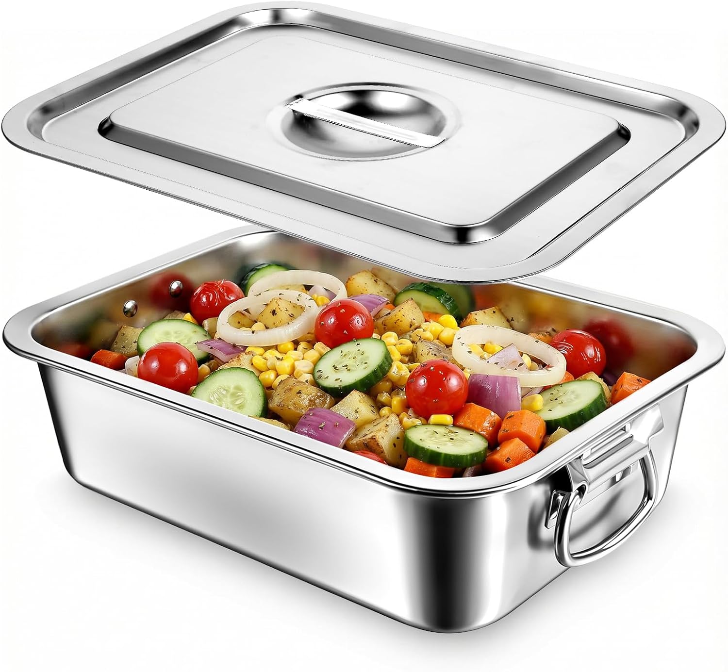 4 Inch Extra Deep Lasagna Pan with Lid and Handles, 15.7x11.8 Inch Stainless Steel Large Baking Dish Tray, Nonstick Lasagna Baking Thick Metal Roasting Pan for Casserole Brownie Turkey