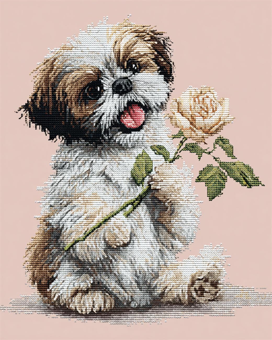 AxiangziK DIY Counted Cross Stitch Kits Dog and Rose 11CT 50x70cm