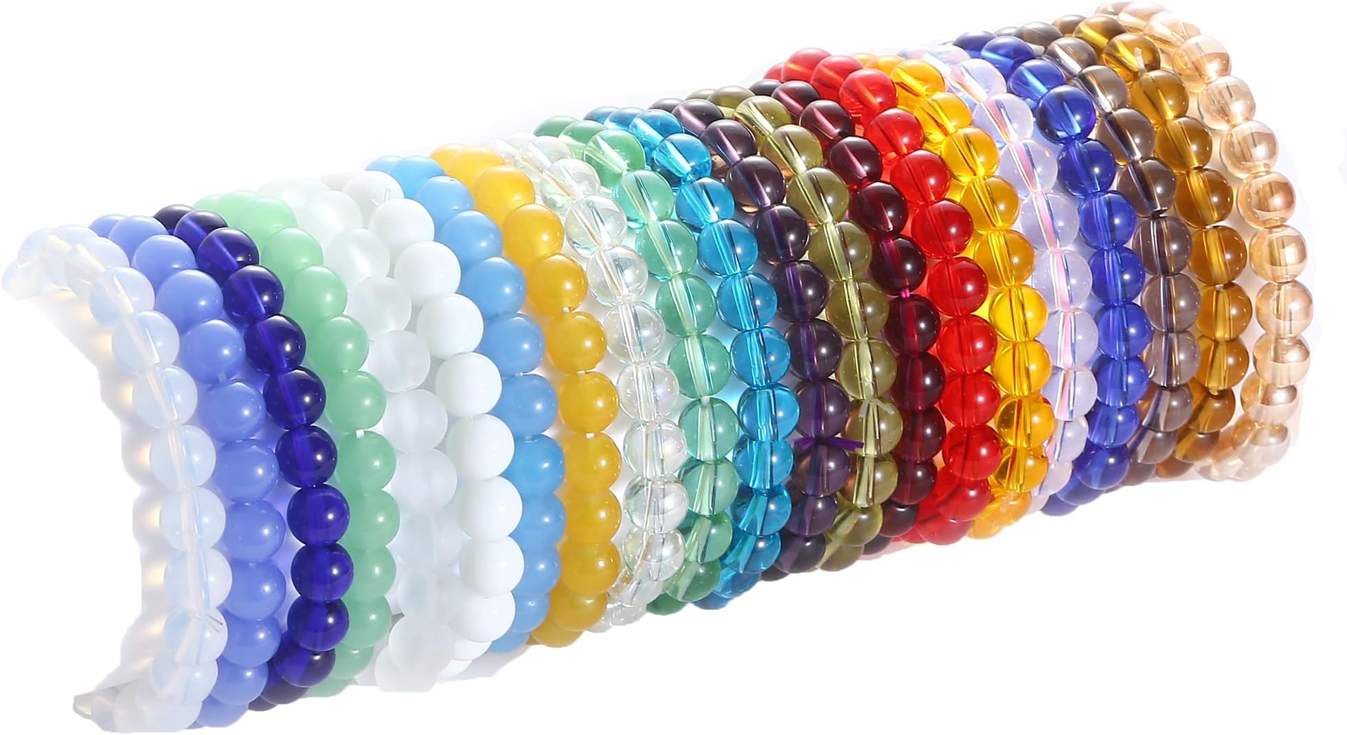 21Pcs 8mm Beaded Stretch Bracelet Handmade Glass Bracelet for Women Men Colorful Crystal Beads Bracelet Elastic Round Bead Bracelets Jewelry