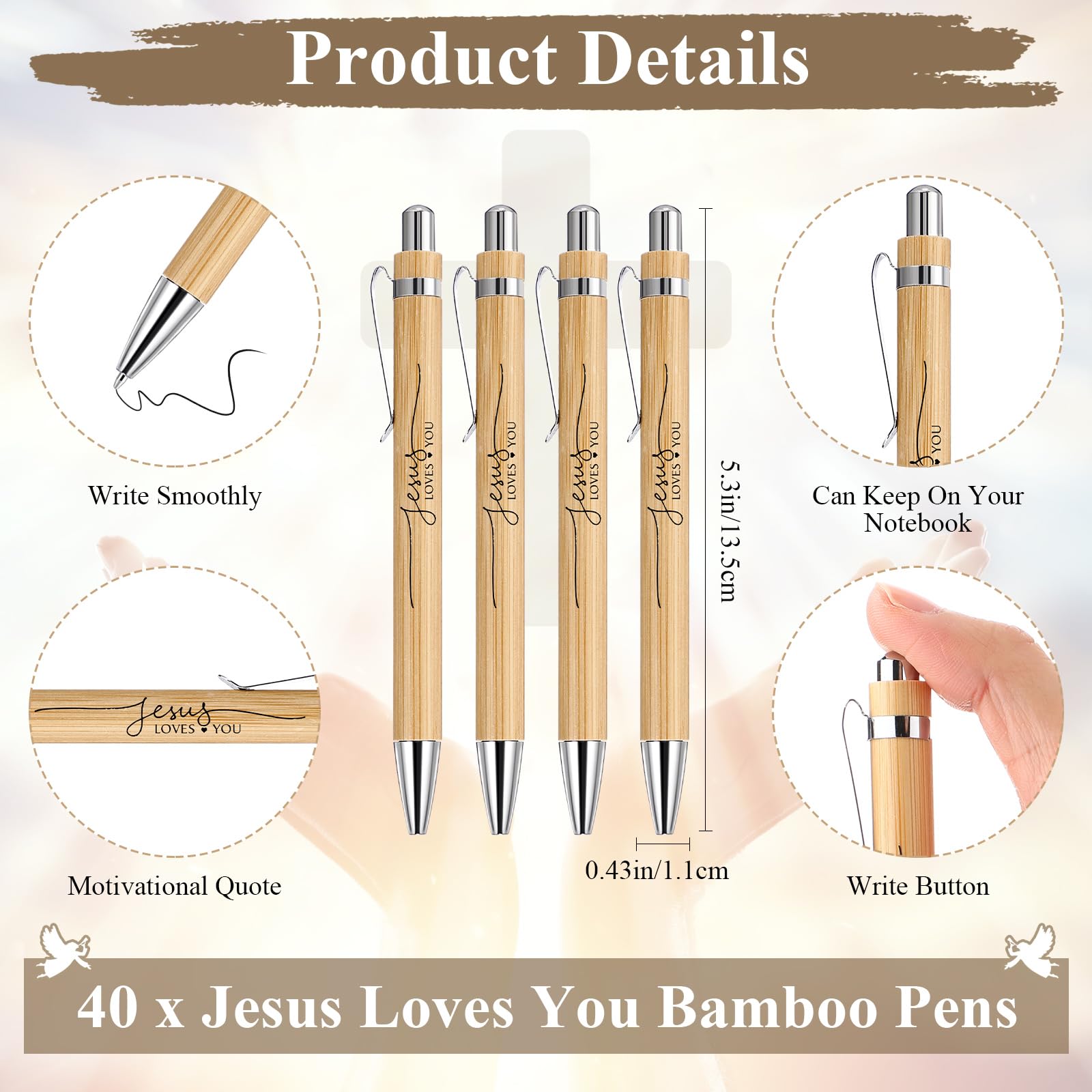 Eaasty 40 Sets Weihnachten Jesus Loves You Stift Geschenke Krippe Notizbuch Bibel Christian Bambus Stifte Inspirierende Gebet Notizblock Religiöse Geschenke für Kirche Sonntag Schule