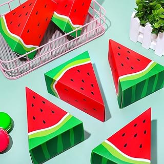 24Pcs Red Watermelon Party Favor Treat Boxes Summer Fruit Themed Candy Cake Cardboard Box Snack Goodie Boxes for Birthday Baby Shower Party Decor