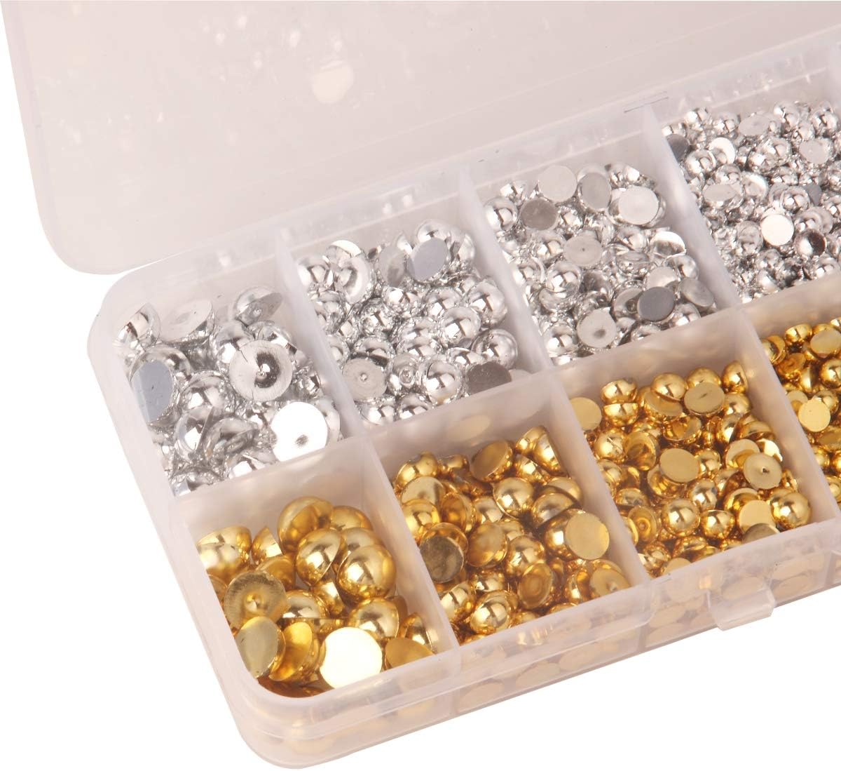 GOMMO 3-8mm Gold and silverplated Mini Half Round Flat Back Beads Scrapbooking Bead for Wedding Ornament Pake of 3330pieces