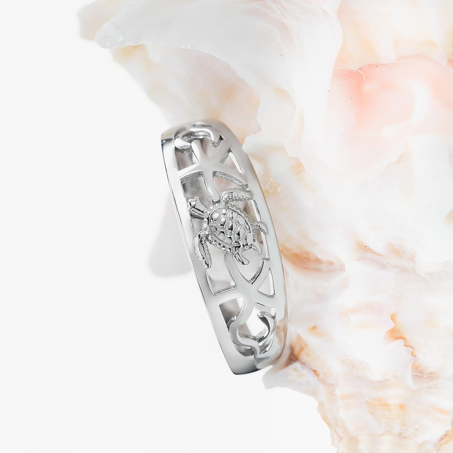 925 Sterling Silver Tapered Hawaiian Sea Turtle and Starfish Ring Wedding Engagement Promise Band, Nickel Free Hypoallergenic for Sensitive Skin, with Gift Box