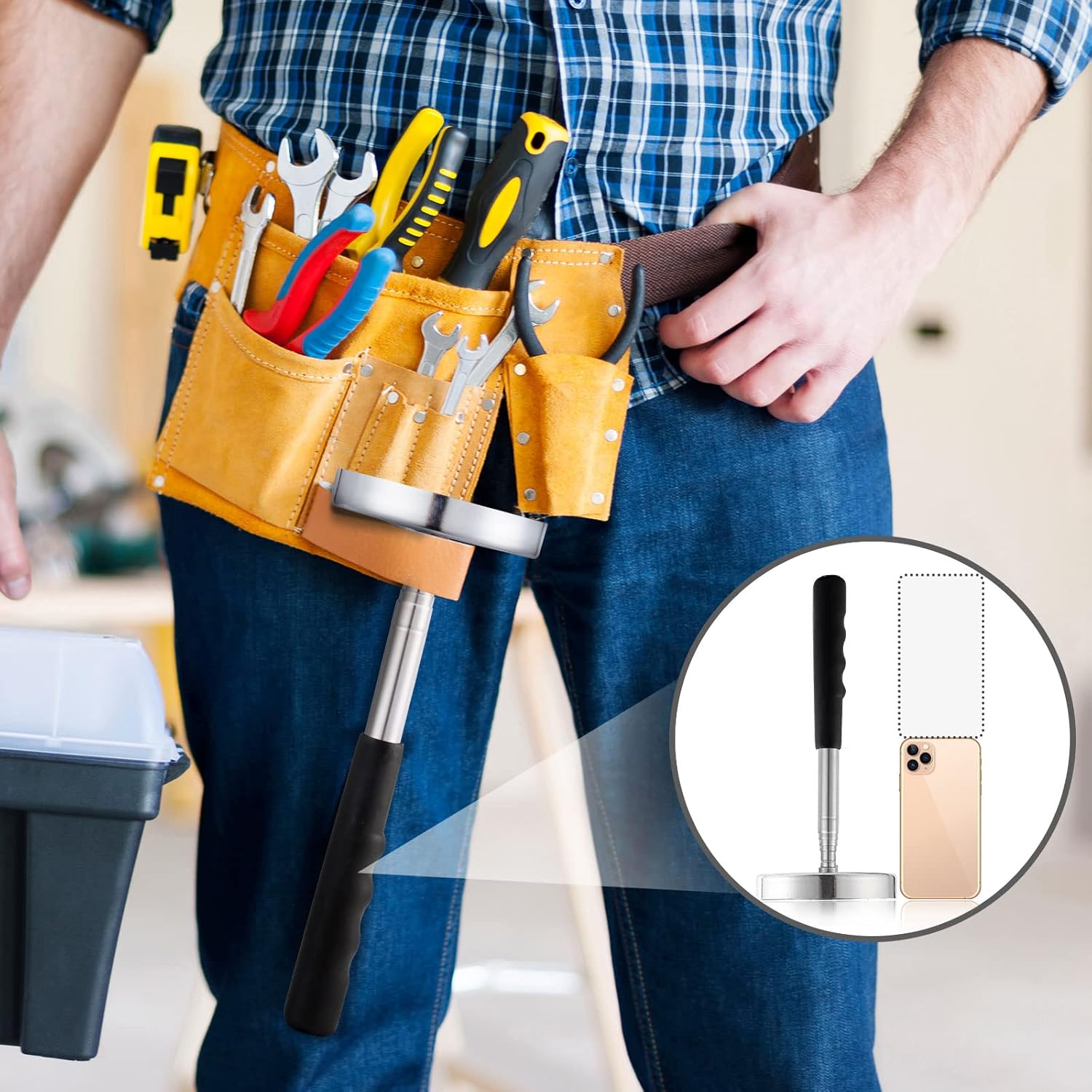 Rechabite Telescoping Magnetic Sweeper Pickup Tool, Screws Parts Finder with 35LB Pull Capacity, Gifts, Christmas Stocking Stuffers for Men, Retractable 8.6" to 33", Pick up Nails, Screws - - 