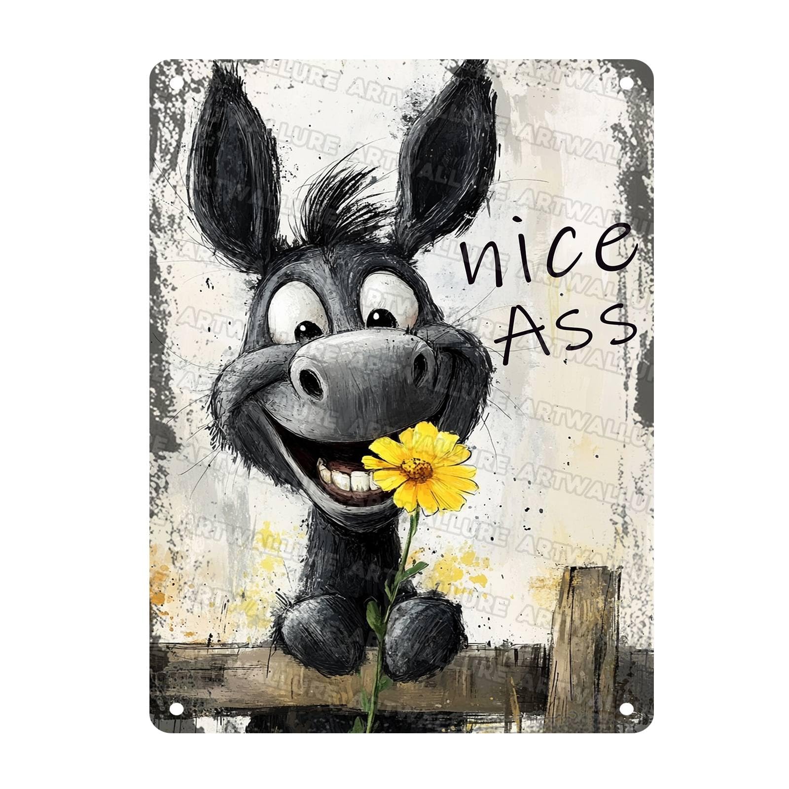 Donkey Lovers Bathroom Humor Tin Sign Funny Sunflower Donkey Vintage Metal Poster for Farmhouse Restroom or Cabin 12x16Inch