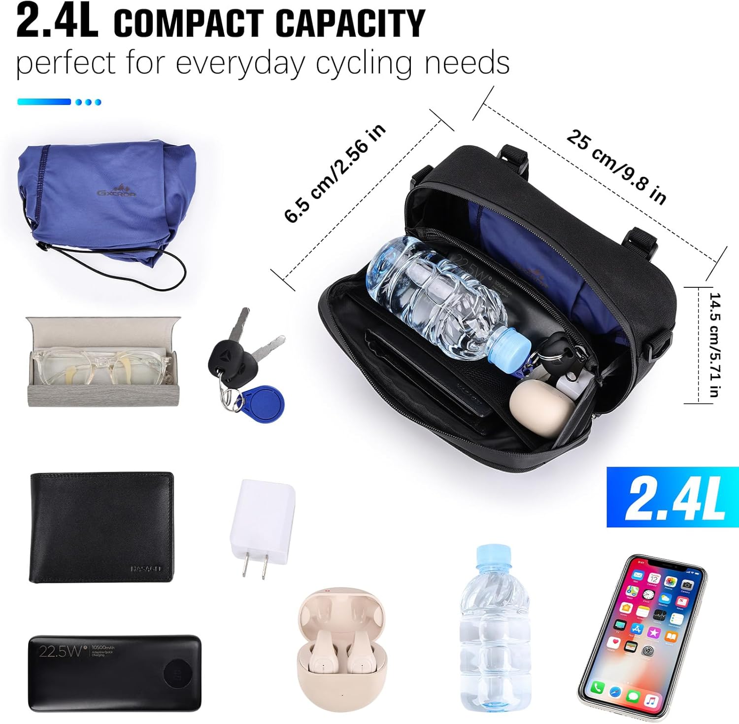 GXCROR Bike Handlebar Bag,Small Front Bike Bags with Shoulder Strap,Bicycle Bag Professional Cycling Accessories