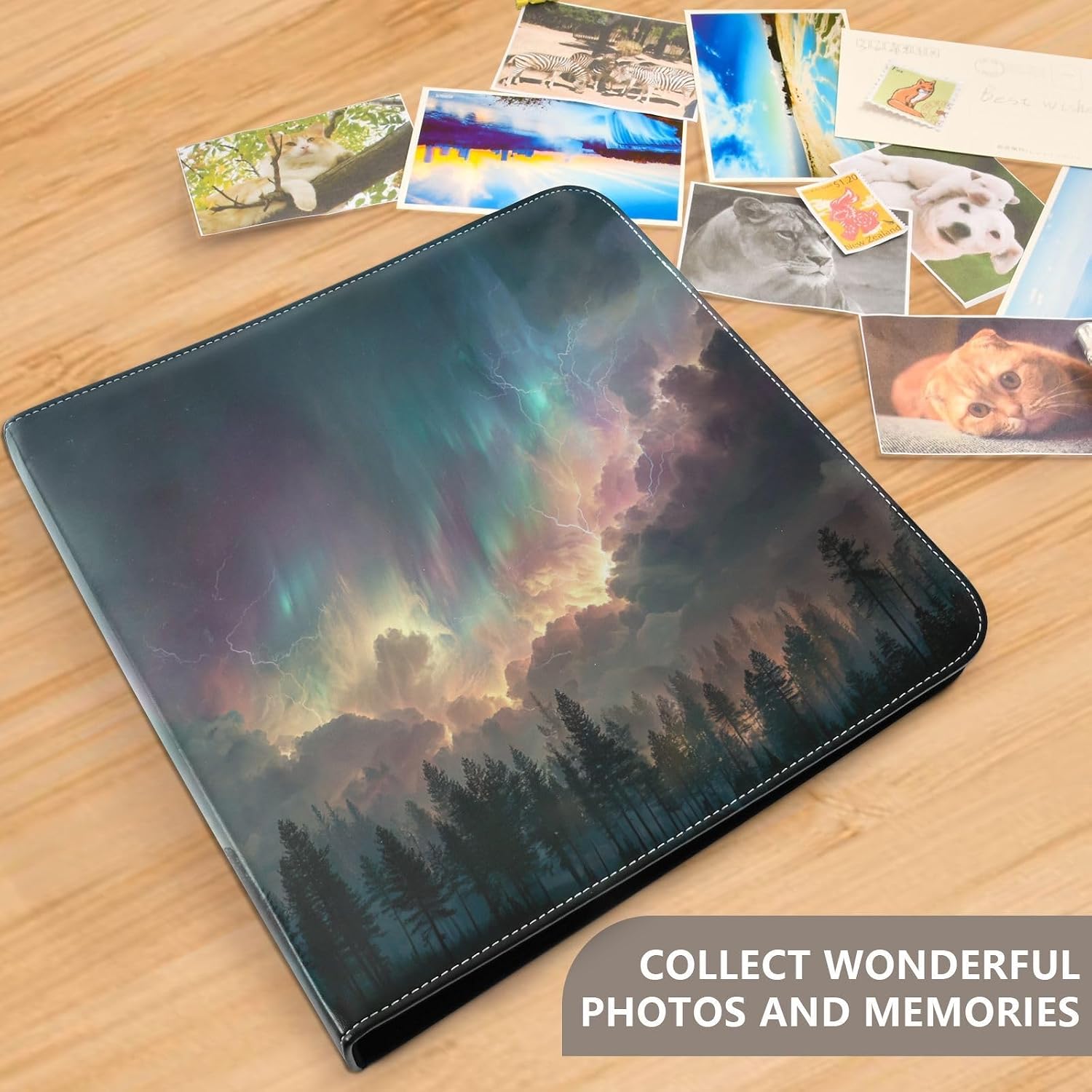ALAZA Vintage Night Forest Photo Album Self Adhesive Scrapbook Album PU Leather Cover 3 Ring Binders Photo Book for Wedding Family Travel Memory