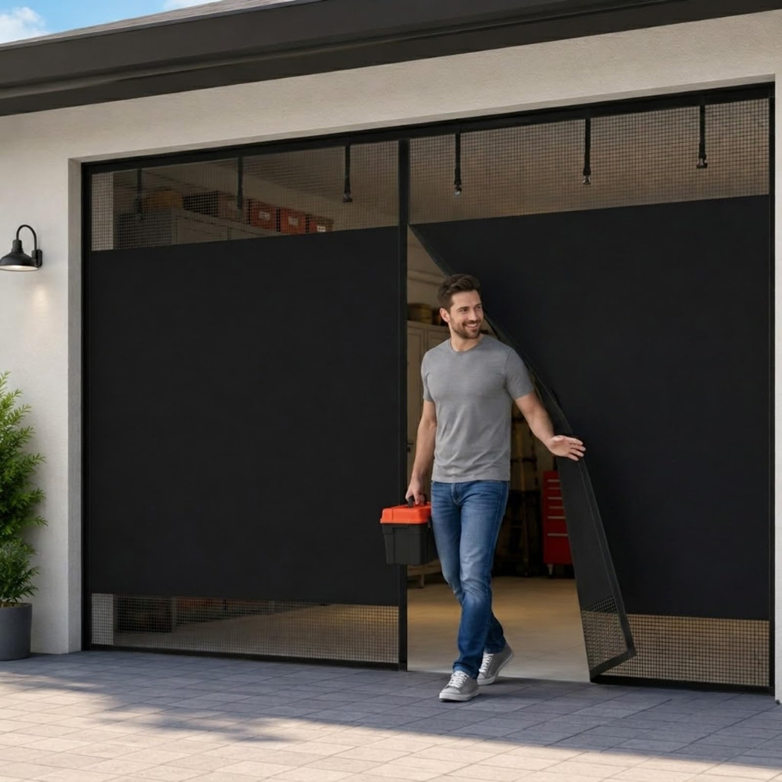 Moustiquaire porte garage aimantée 280x230 rideau anti mouche fibre de verre rétractable