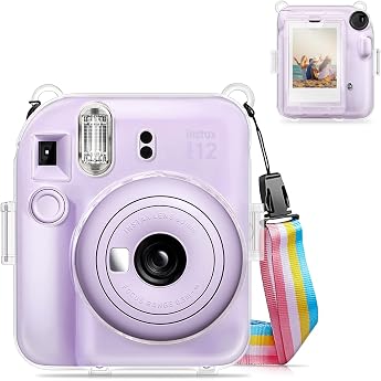 Fintie Case for Fujifilm Instax Mini 12 Instant Camera - Transparent Hard Protective Case with Film Bag and Removable Rainbow