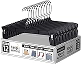 Hanger Central 12 Pack Pants Hangers – 12 Inch Slim Plastic Clothes Hangers with Clips for Skirts, Pants, Shorts – Space Saving Heavy Duty Closet Organizer with Non Slip Grip & Swivel Hook – Black