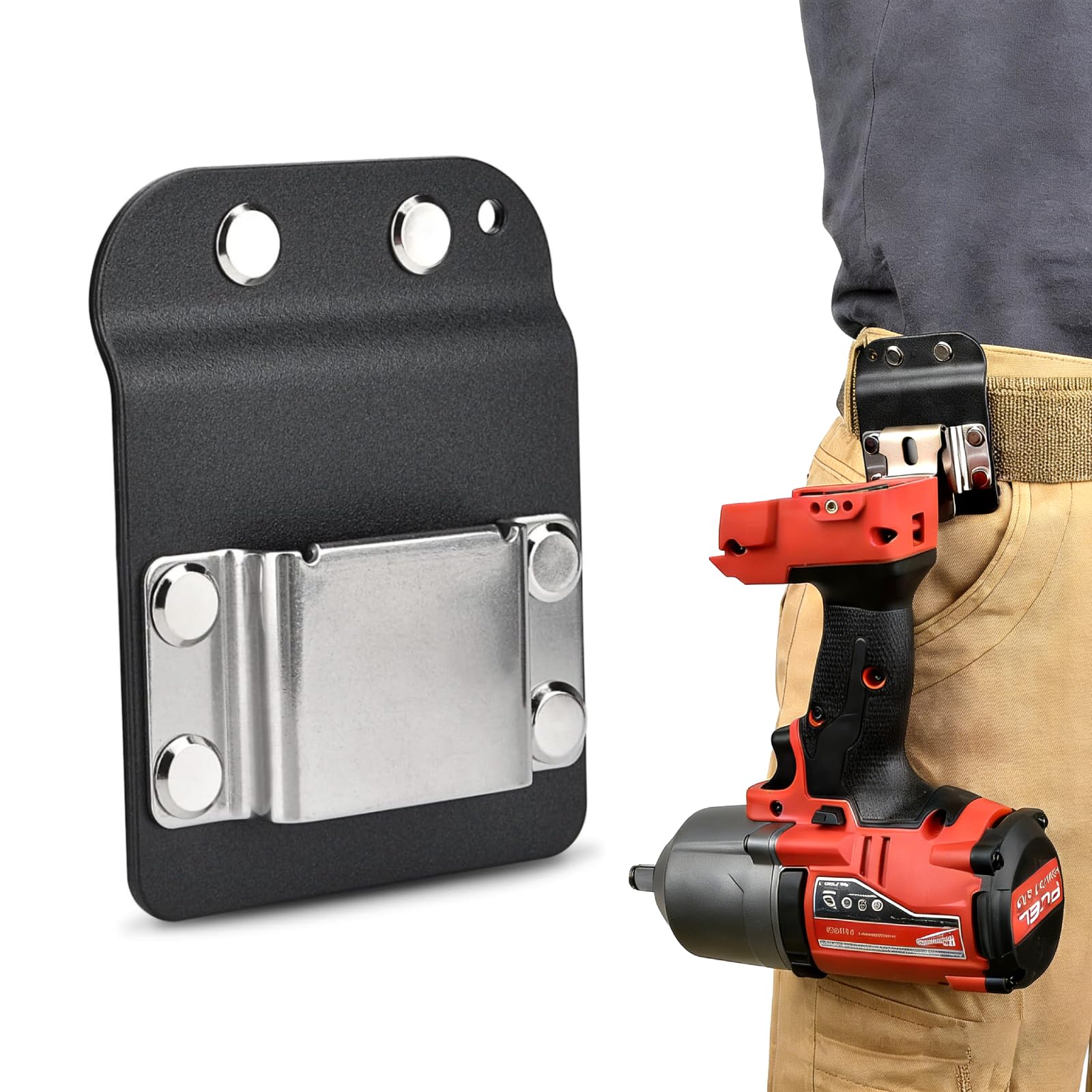 Uadme Drill Holster for Belt, Stainless Steel Drill Holder Belt Clip, Quick Response Clip-on Tool Holder for Cordless Drill, Impact, Nailer, Tape Measure