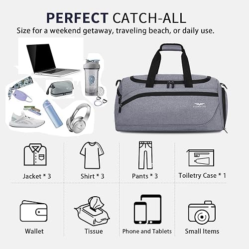 Miniatura 5 de FIORETTO Bolsa deportiva de gimnasio para hombre de 35 L con bolsillo húmedo y compartimento para zapatos bolsa de viaje con correa acolchada
