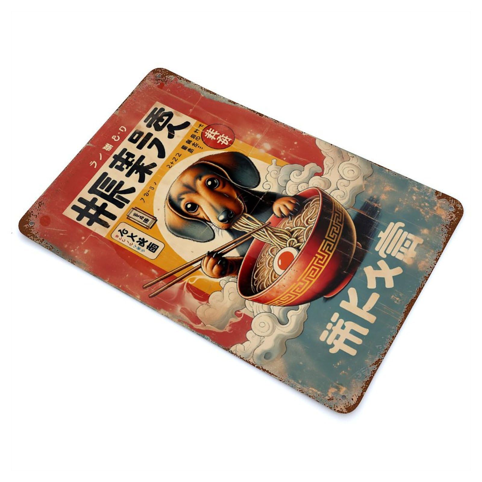 Garage Style Dachshund Eating Ramen Vintage Poster Vintage Rust Metal Sign 11.8"x7.9", Retro Wall Decor for Bar And Workshop