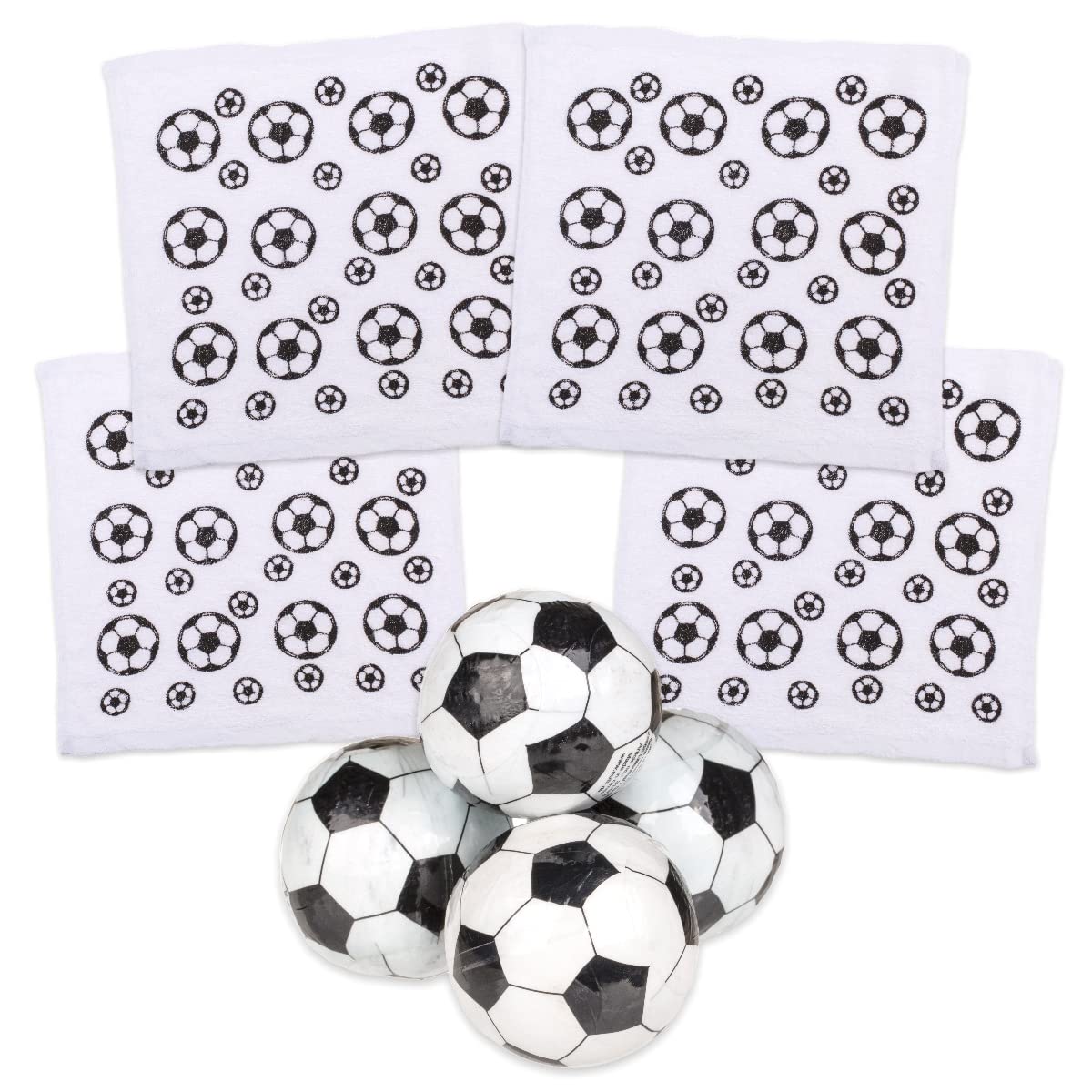 MIK funshopping Magisches Handtuch Waschlappen Sets - Mitgebsel, Kindergeschenk, Tombola (4er Set Fußbälle)
