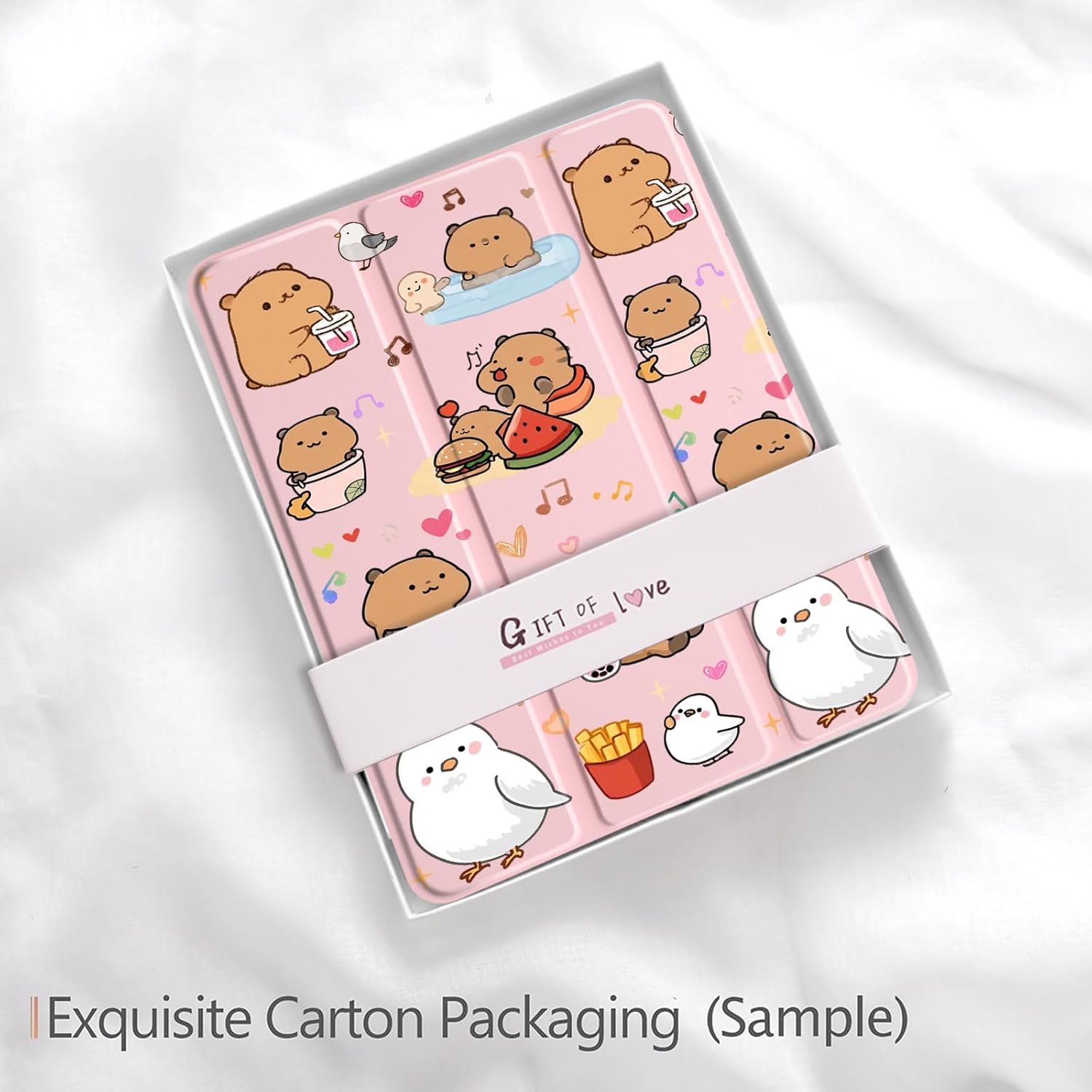 LuGeKe Cute Capybara & Bird Pattern Case for 10.9" iPad Air 4/5th Unique Case,Pencil Holder & Clear Acrylic Back & Trifold Stand Cover for Women