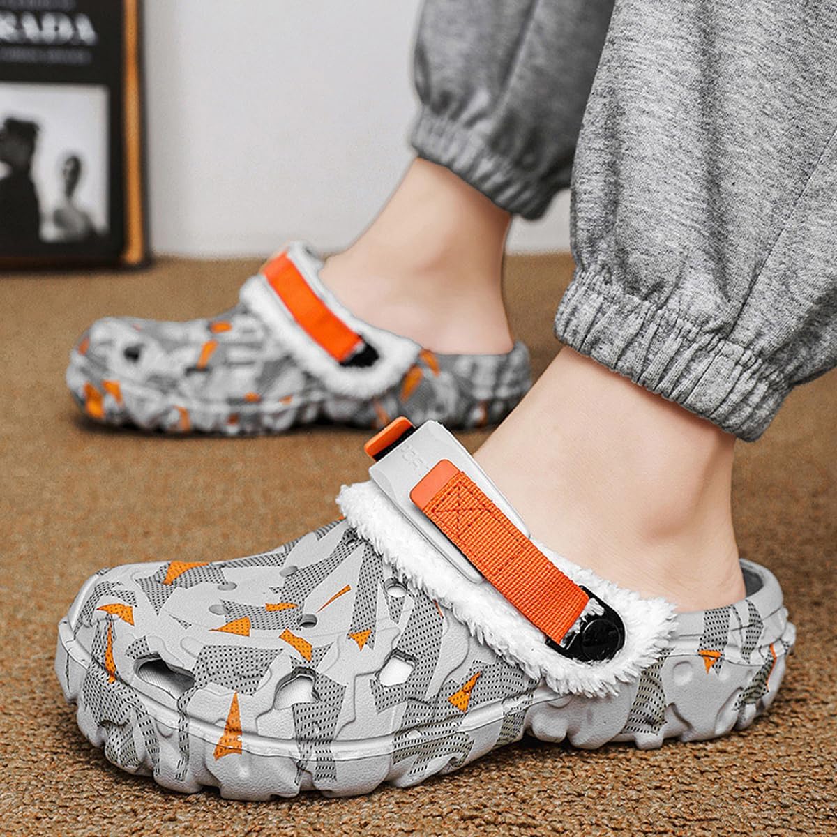LIBINXIF Men's Clogs Fur Lined Winter Mules Slip-On Non Slip Garden Shoes Indoor Outdoor House Walking Slippers - Image 7