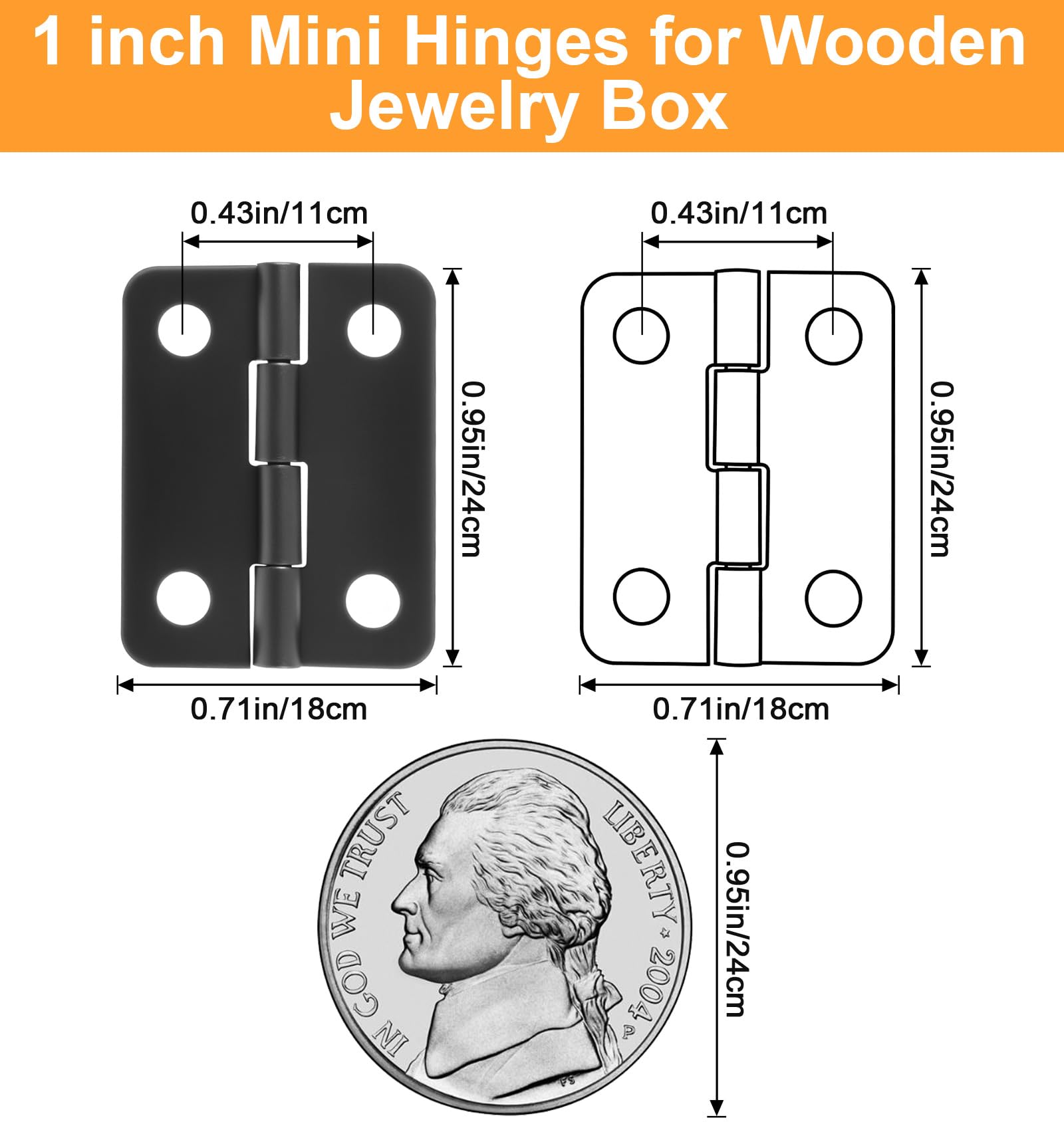 50 Paar Mini Scharniere Klein für Holz, 1.8x2.4cm Schwarz Kleine Scharniere, Kleine Schanier Hinge für Puppenhaus, Schmuckkästchen, Bastelarbeiten
