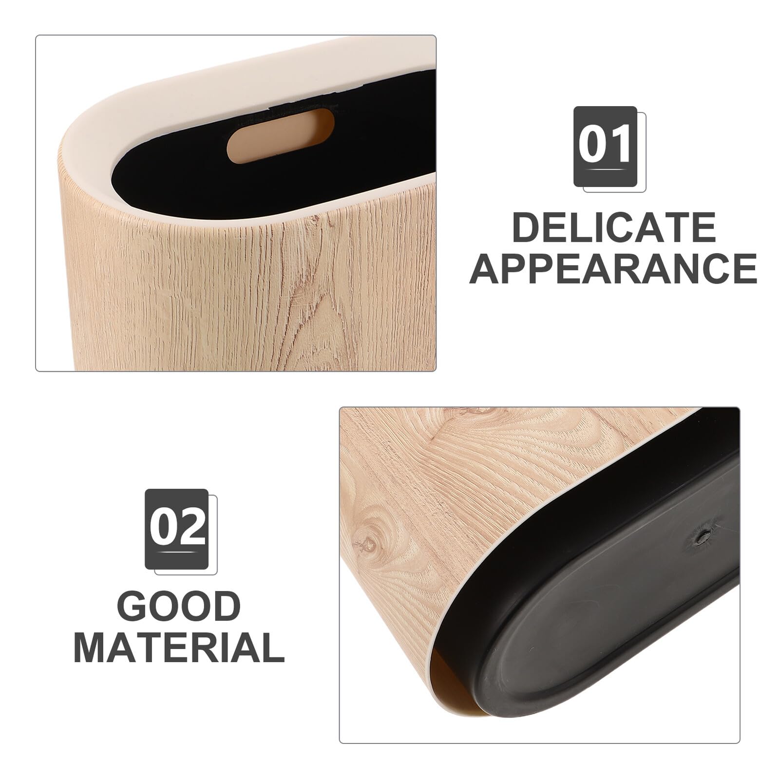 Pattumiera con Coperchio Sigillato Cestino per Carta Effetto Legno Adatto Spazi Stretti Camera da Letto Ufficio e Bagni Colore Beige