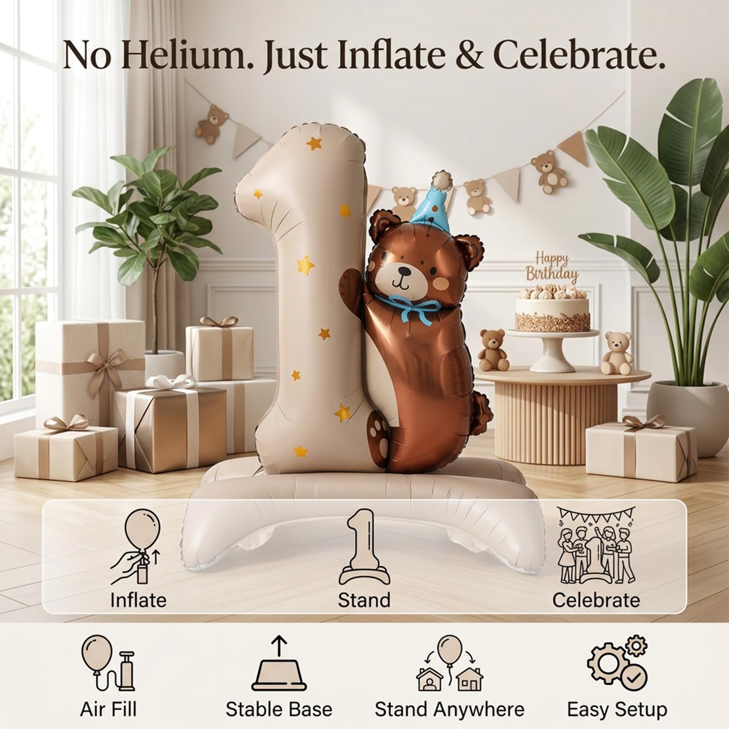 Atpata 40" Teddy Bear Birthday Balloon - #1 Balloon -6