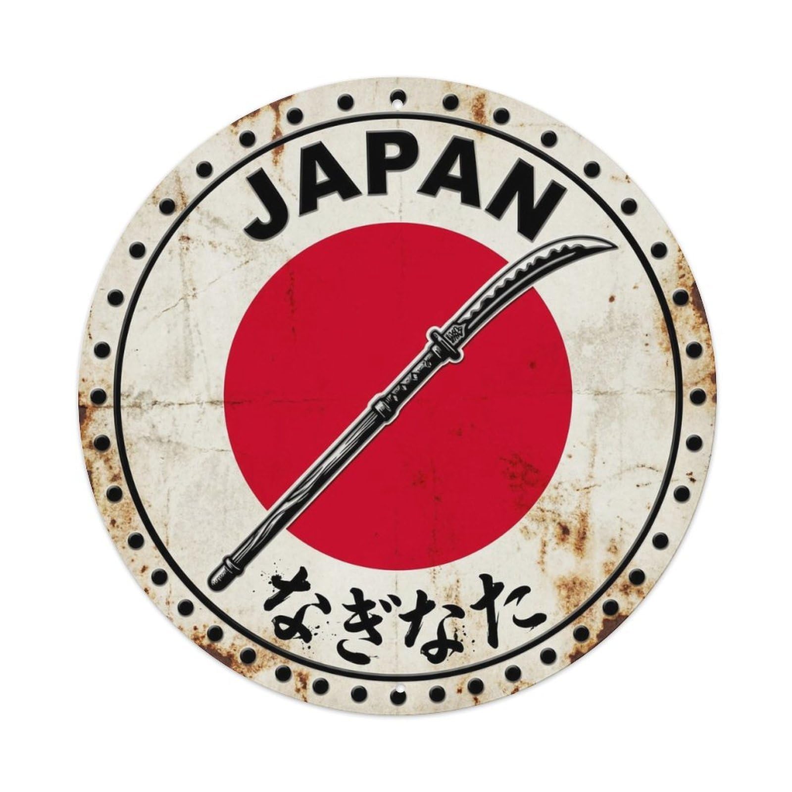 Naginata Polearm Japan Curved Blade Festival Token Metal Tin Sign Plaque Wall Decor for Cafe, Man Cave, Club Bar, Office, Home Garden Round Metal Poster 8x8Inch