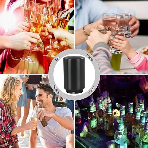 Miniatura 6 de Begale Paquete de 6 abridores de botellas de cerveza de acero inoxidable, imán de empuje hacia abajo, negro