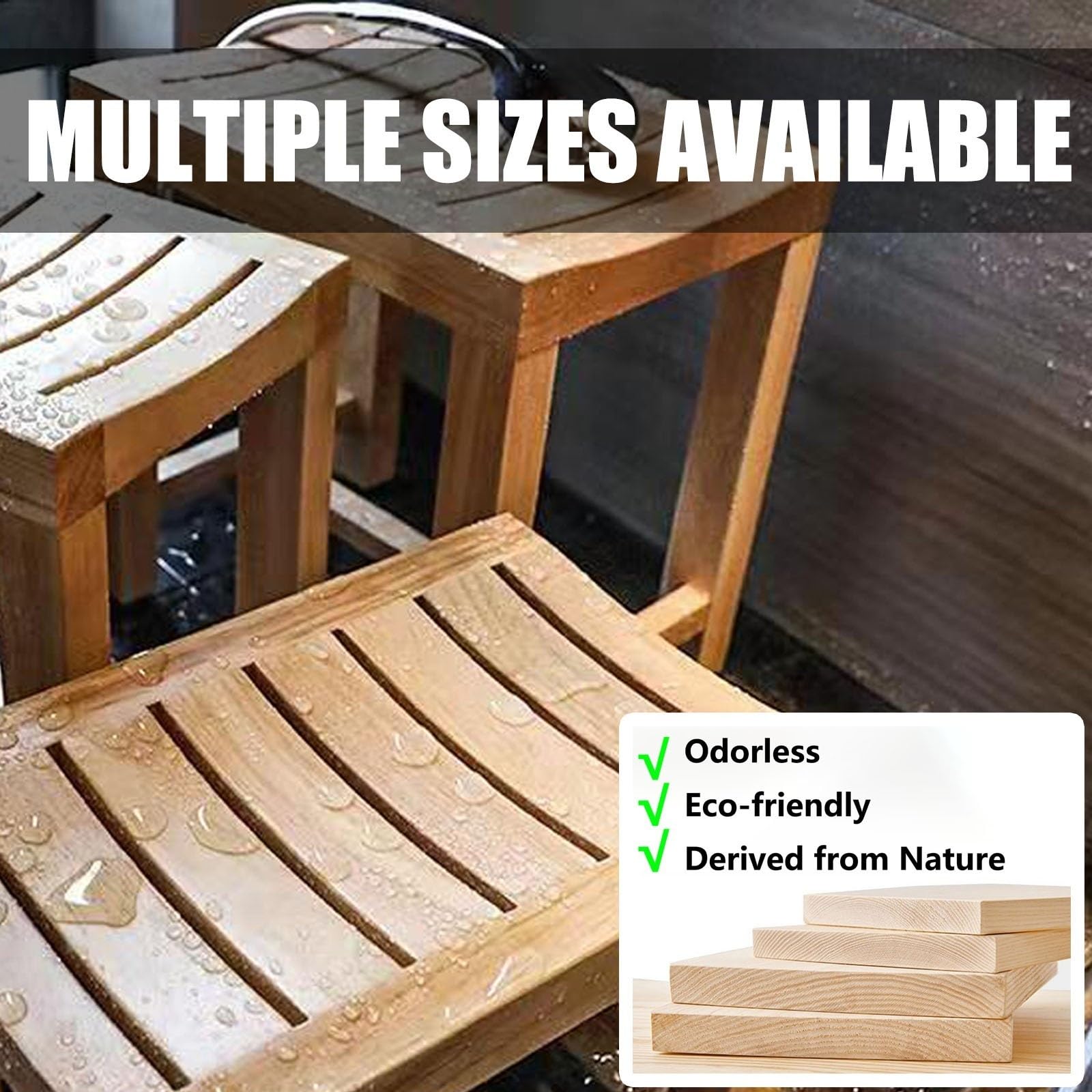Genérico Taburete Baño Madera,Silla Ducha Personas Mayores,banqueta Baño Impermeable para Baño,Silla Ducha Teca para SPA, Sauna Y Interior,42 × 28 × 43cm
