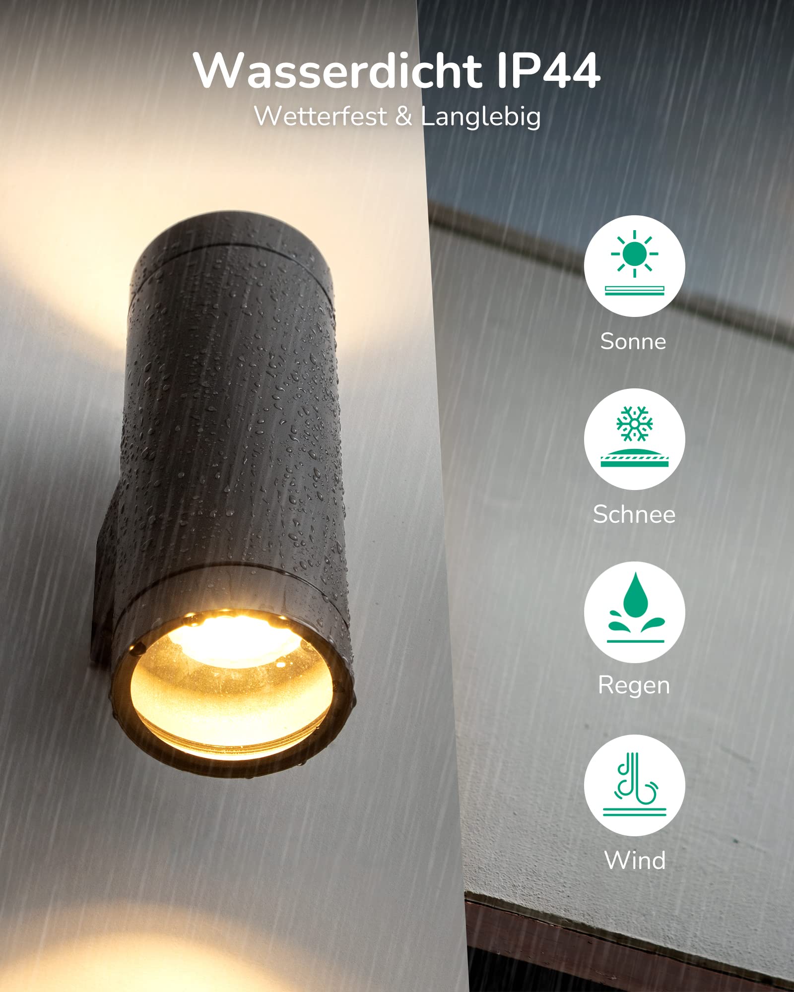 EDISHINE Up and Down Aussenleuchte, Anthrazite Wandleuchte Aussen 2er, IP44 Wasserdichte Wandlampe, Aussenbeleuchtung Hauswand, Terrassenbeleuchtung, Balkon Lampe, Modern, ohne Leuchtmittel