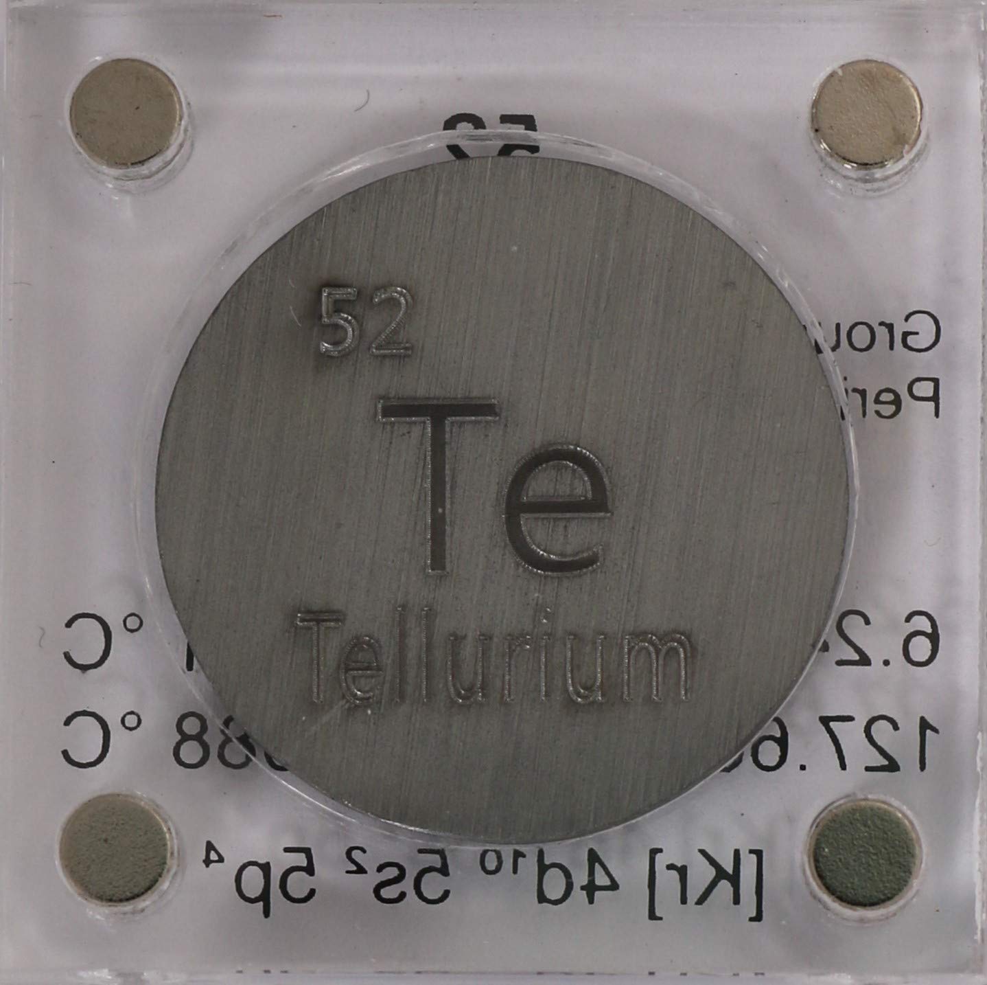 Tellurium (Te) - Disco metálico de 24,26 mm con estuche acrílico para colección o experimentos