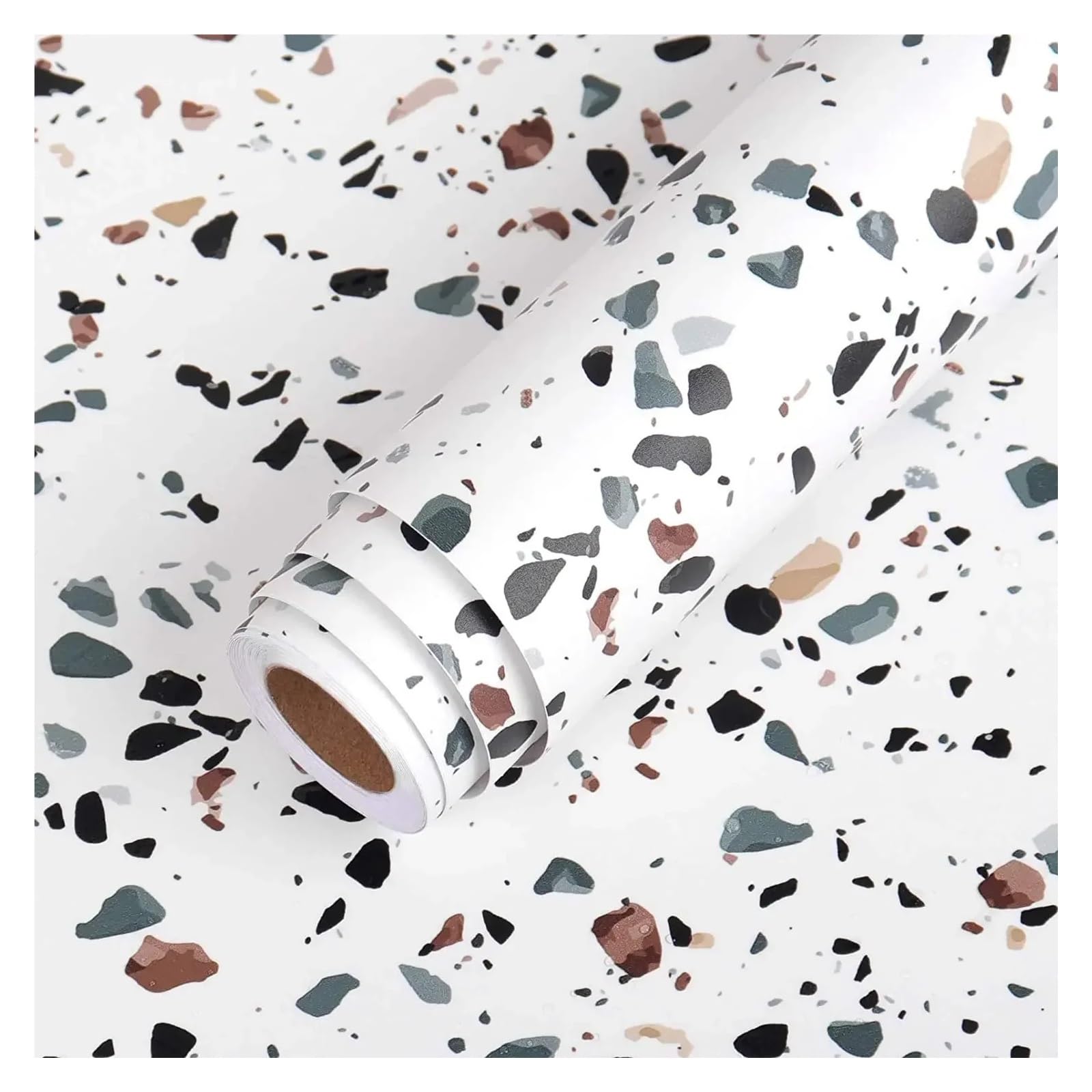 Ayztantine Self-Adhesive Wallpaper Terrazzo Contact Paper White Waterproof Self Adhesive Wallpaper Roll Granite Countertop Decor Peel(60cmx3.0m)