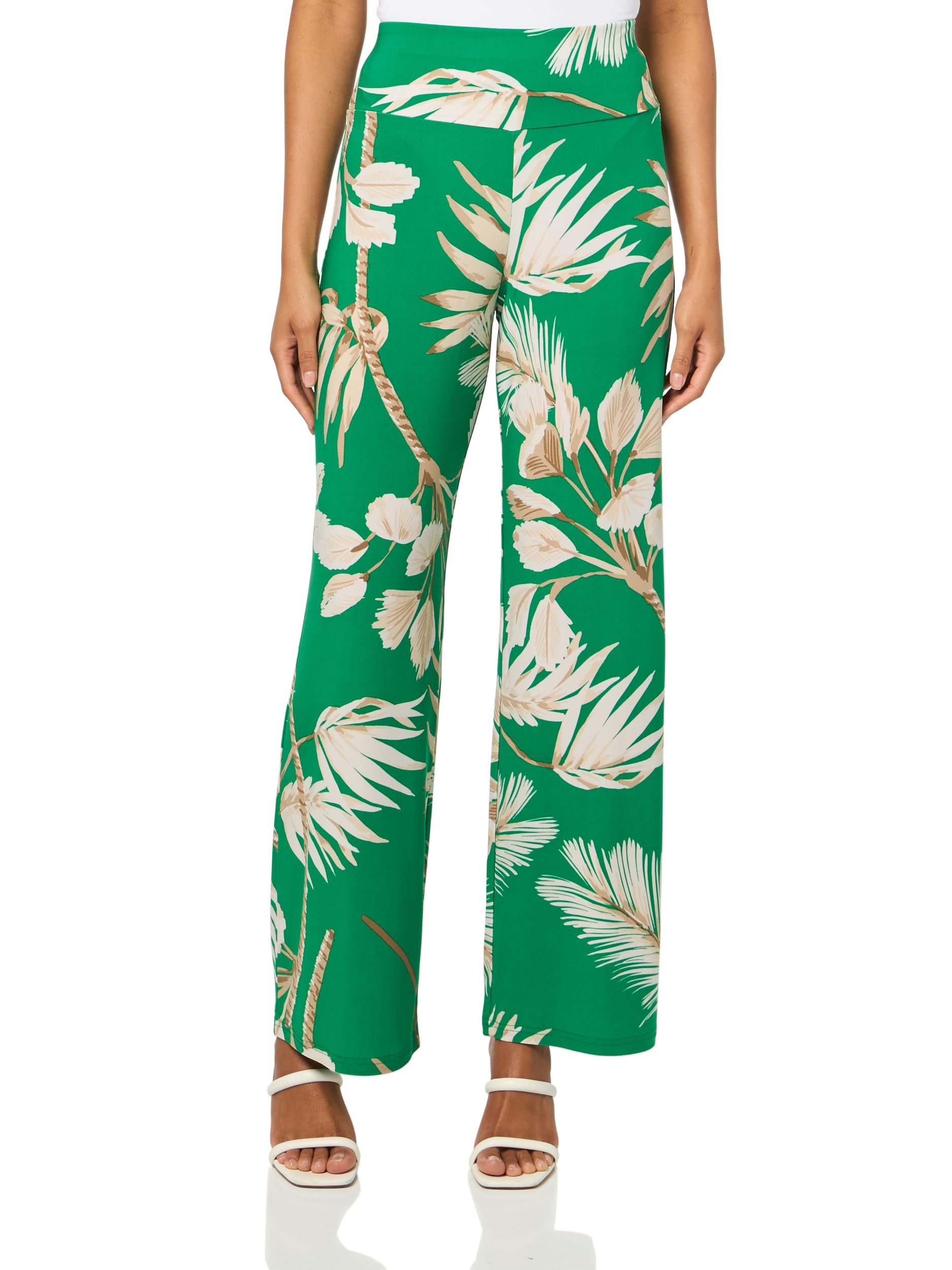 Anne Klein Women's High-Rise Wide-Leg Pull-on Palazzo Pant Pantalón, Negro/Crema/Latte, S para Mujer