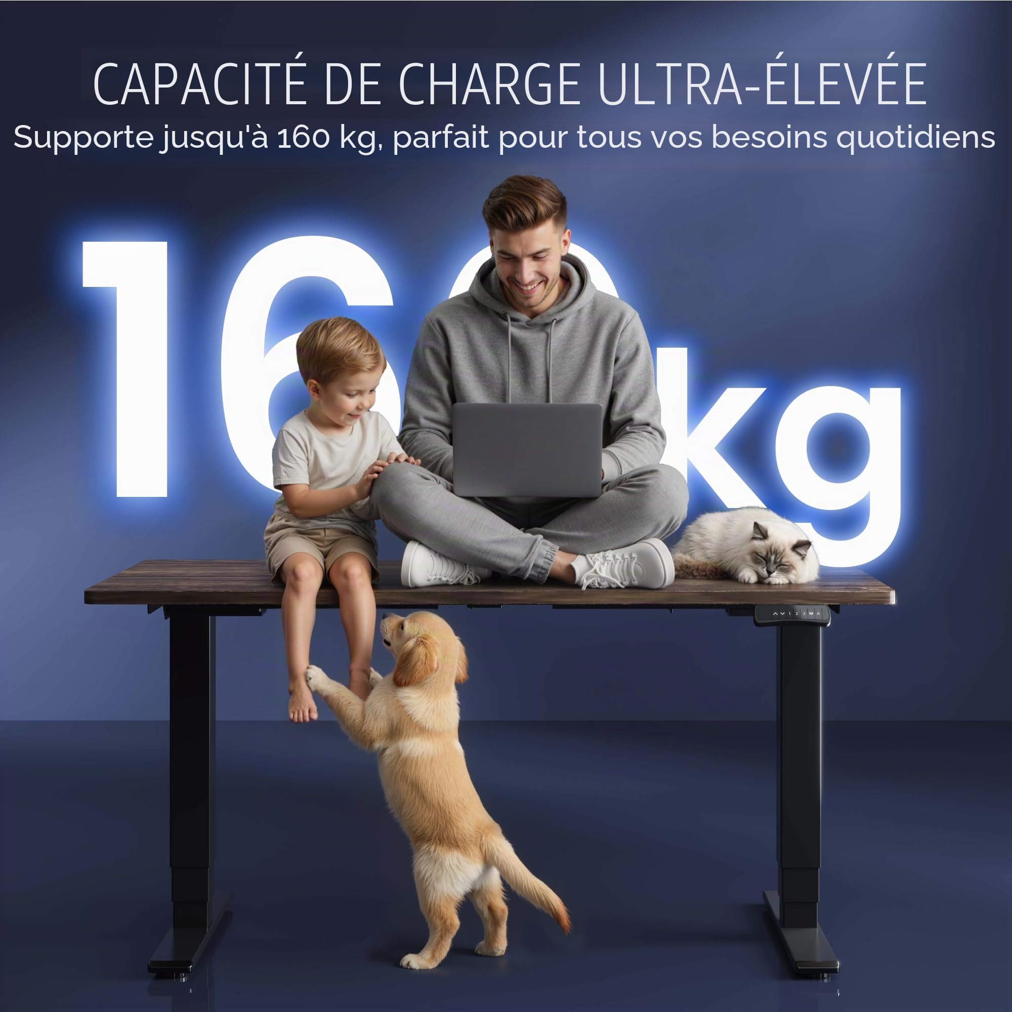 FlexiSpot Bureau Assis Debout Électrique 2 Moteurs, Charge 160kg, 3 Colonnes, Rappel de Sédentarité, Système Anti-collision, Panneau Mémoire, Cadre en Acier, Noir