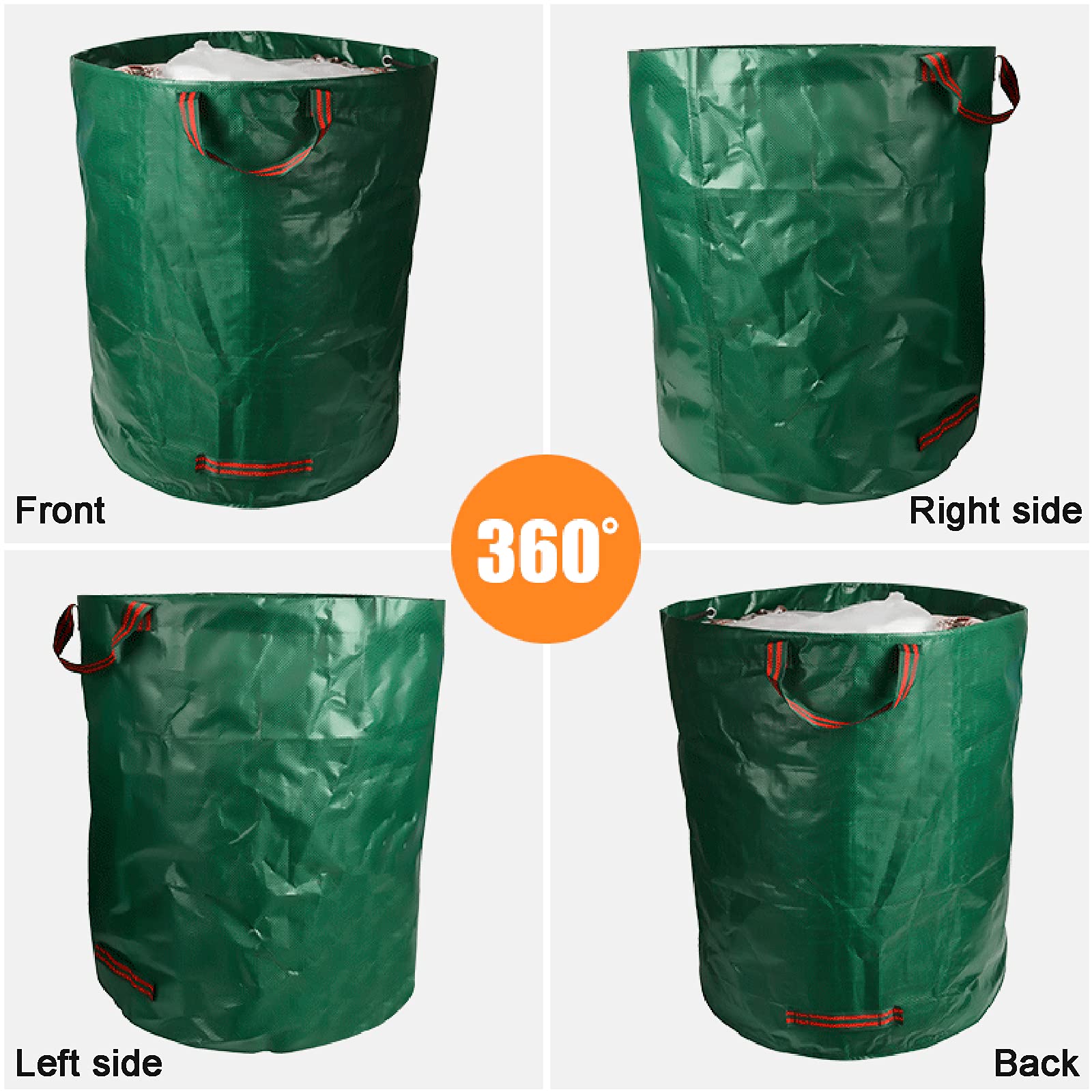 Sacchi per Rifiuti da Giardino, Grandi Sacchi per Rifiuti Pesanti con Manici, Sacchetti per Erba in Foglia Antistrappo Impermeabili,Verde