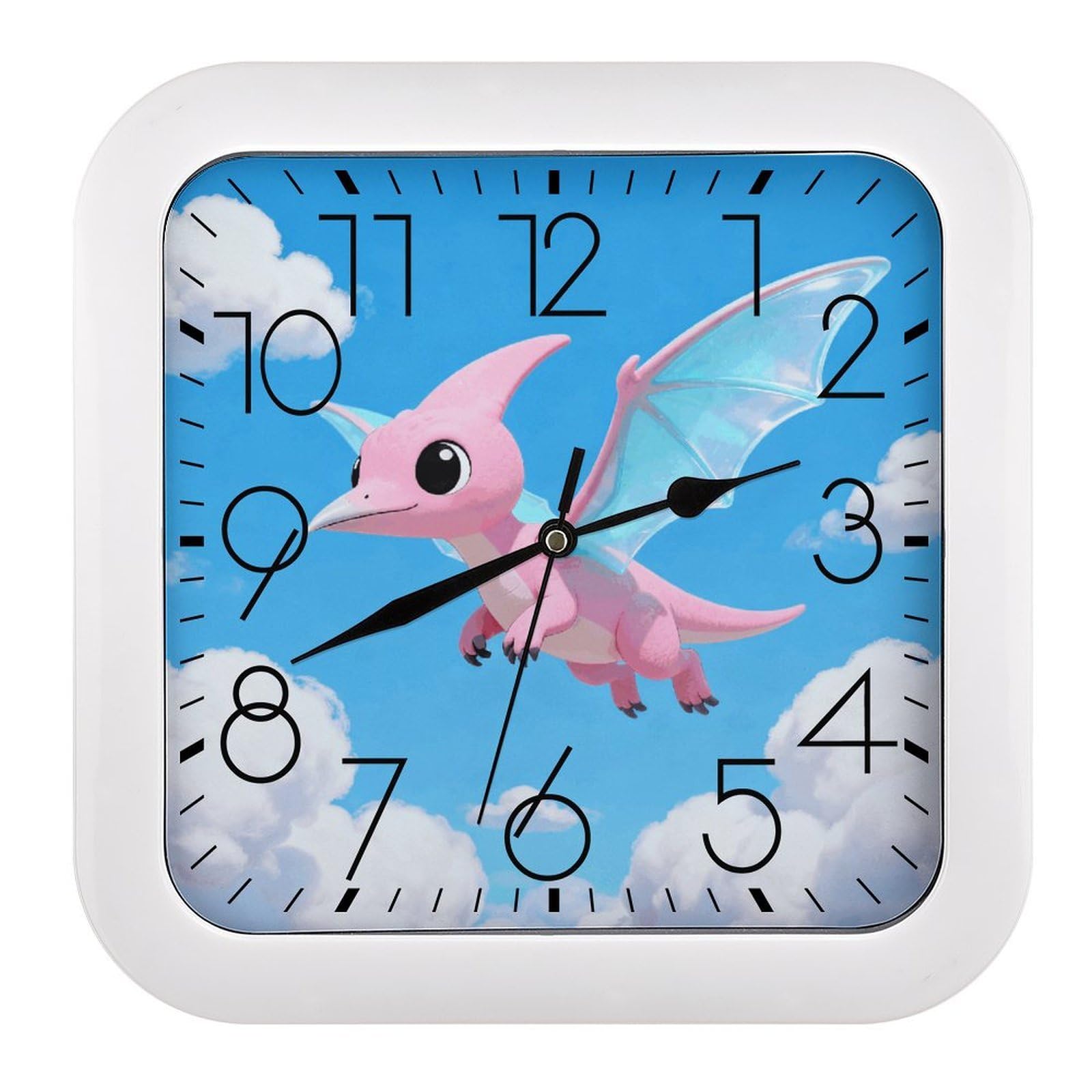 LZQPOEAS Dinosaur Square Wall Clock, 10.2 Inch Battery Operated Silent Non-Ticking Wall Clock, Square Analog Decorative Clock for Home Wall Art, Living Room, Bedroom, and Office