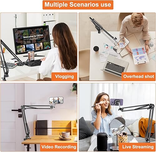 Miniatura 2 de VRIG - Soporte magnético para teléfono celular para grabación de video, soporte ajustable para teléfono celular de escritorio o cama, para iPhone