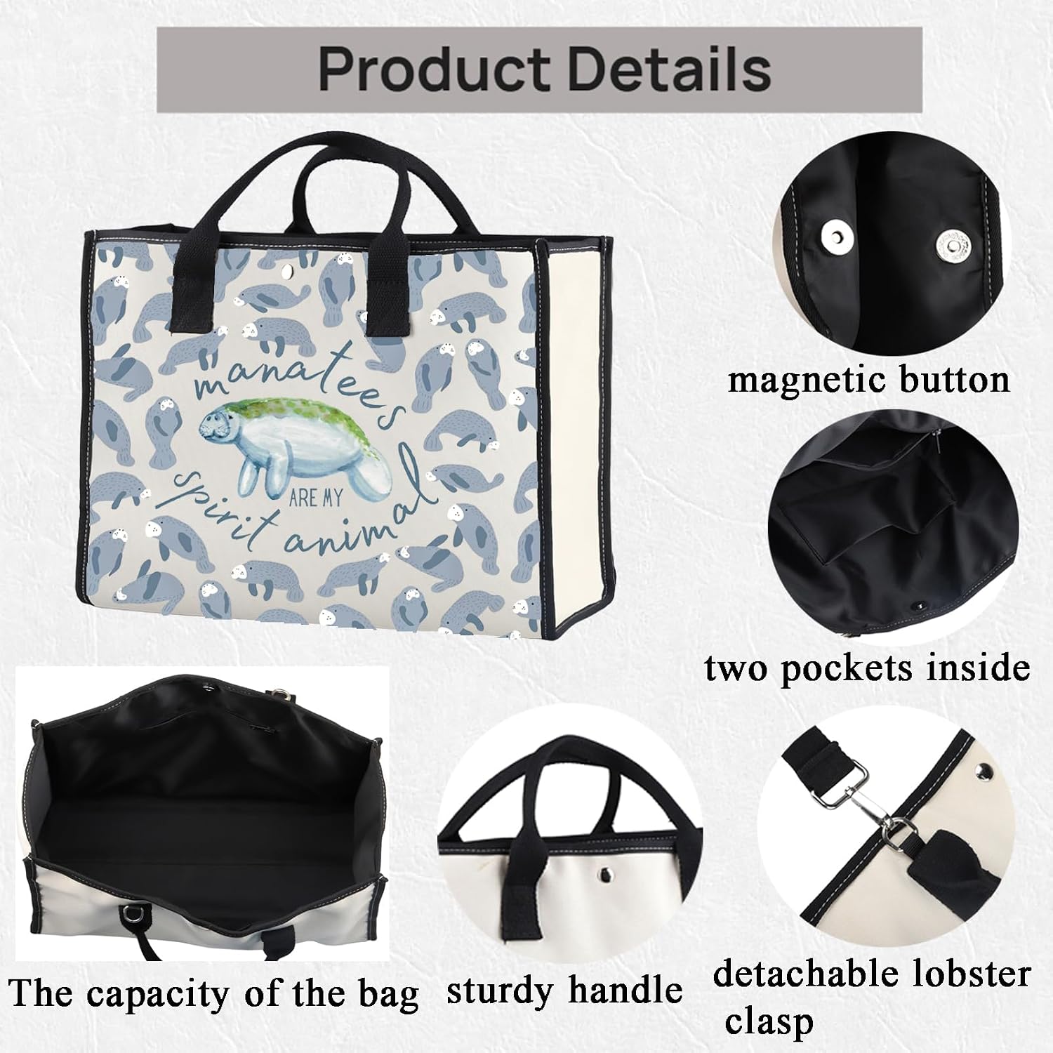 TSOTMO Manatee Gift Manatees Are My Spirit Animal Tote Bag Gift for Sea Creature Lovers Animal Lover image 5