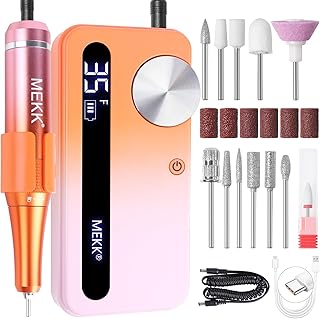 MEKK Nail Drill Kit,35000RPM Electric Nail Drill Professional Electric Nail File with 12PCS Bits,Anti-Shaking Cordless E Filer for Nails,Home & Salon(Orange-Pink)