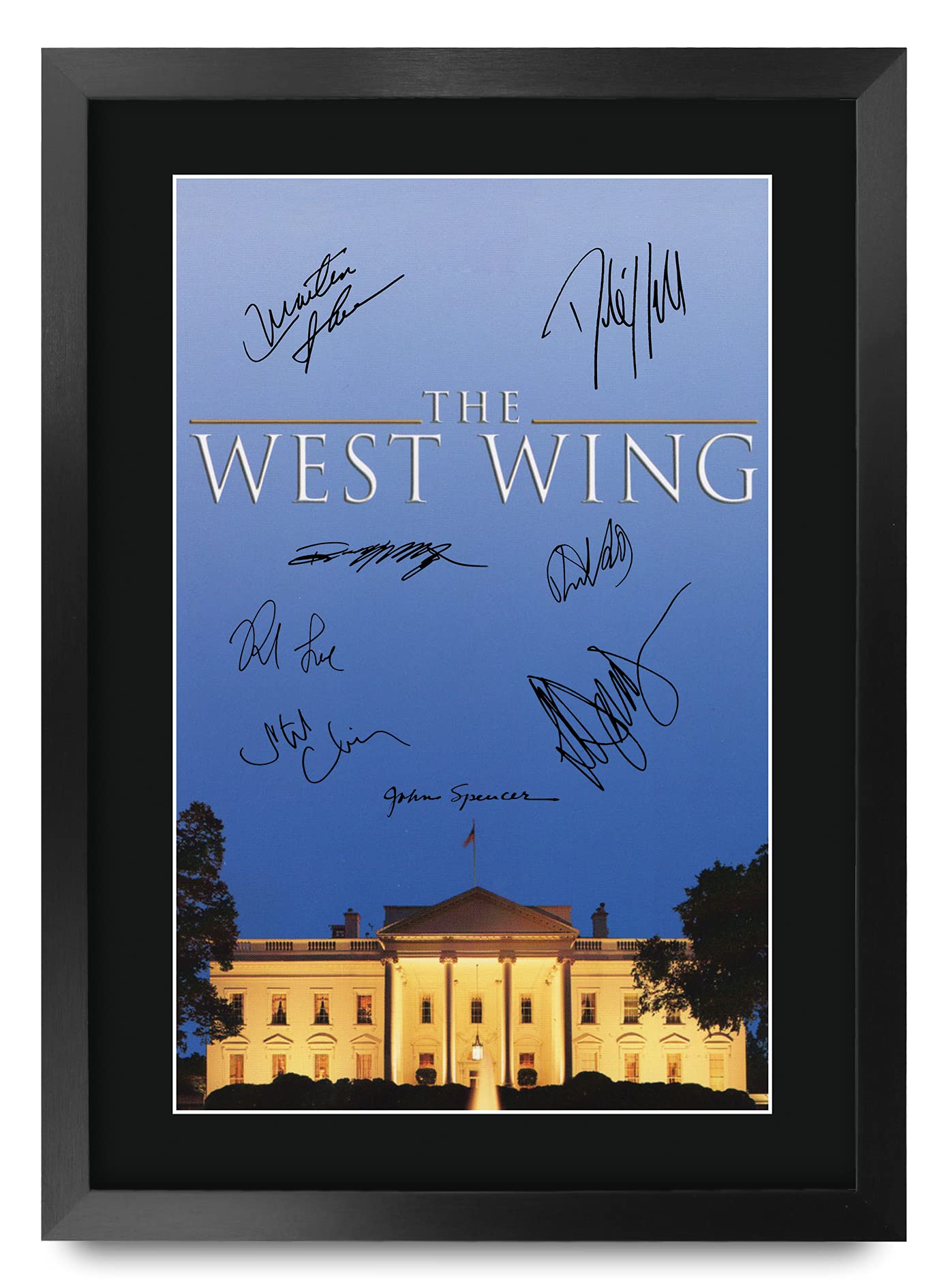 Photo Signée Martin Sheen The West Wing Encadrée A4 - Autographe Imprimé, Cadre Polycarbonate Noir - Cadeau Fan Série TV