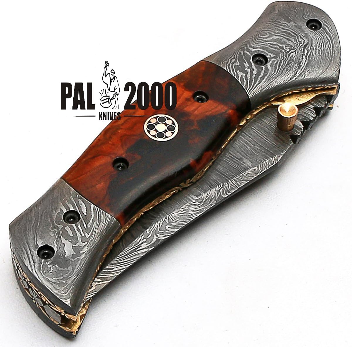 PAL 2000 KNIVES FL-8844 Handmade Damascus Steel 7.4 Inches Folding Pocket Knife - Rose Wood Handle