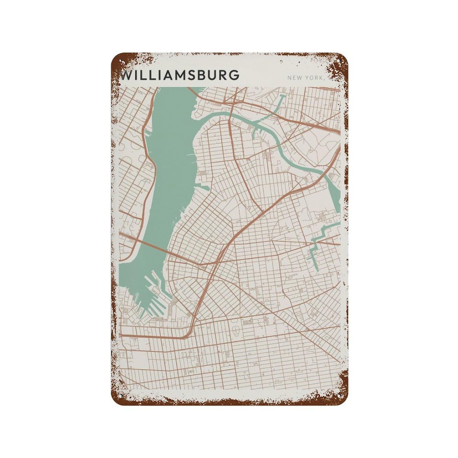 xiaoxiaoshen Williamsburg Map New York Travel Gift Scandi Wall Decor Art Metal Tin Poster Modern Home Decor Art Home Bar Shop Decorations Vintage Sign 30x20cm