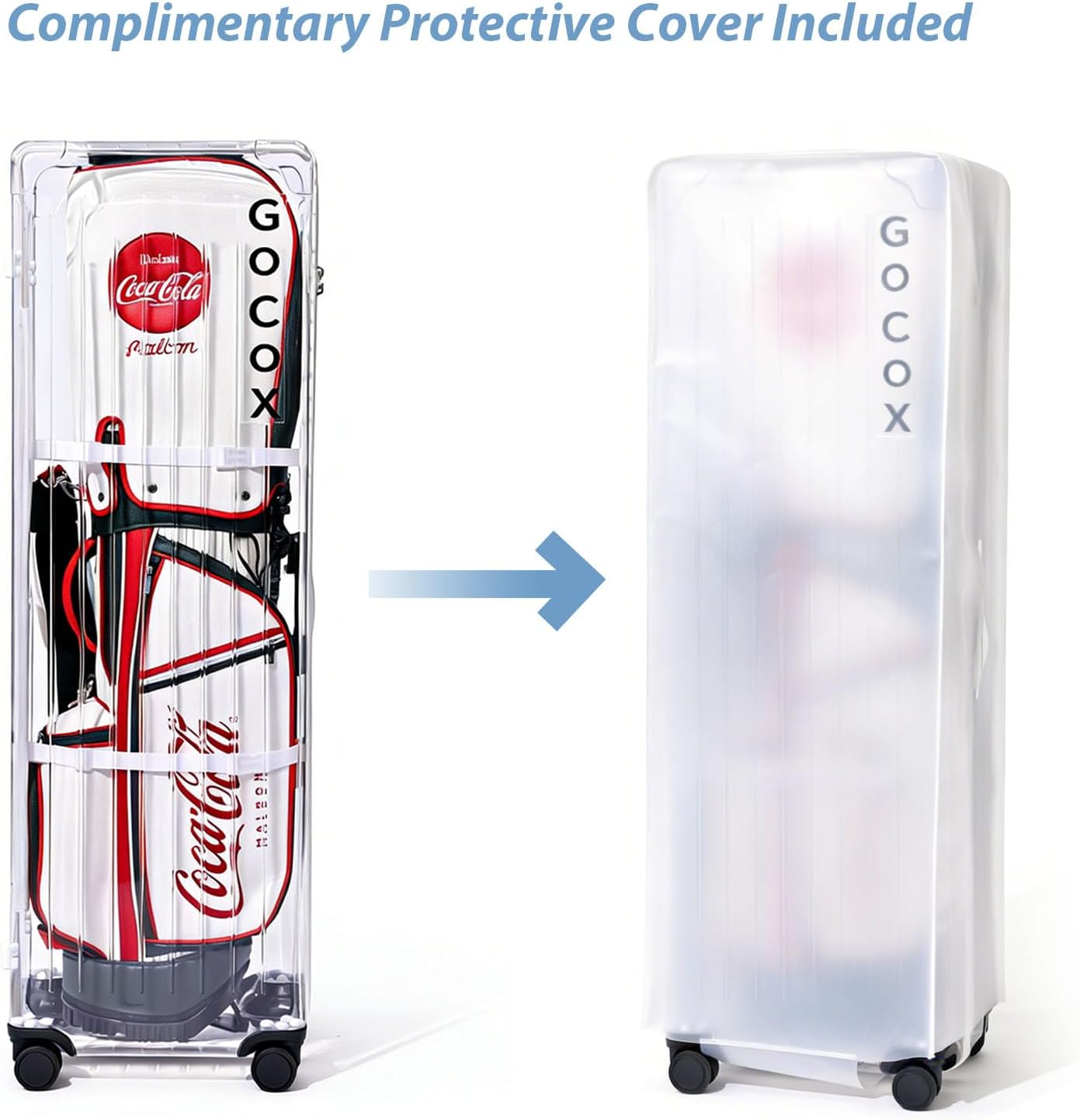 Golf Travel Case Hard Shell – Transparent Airline Golf Bag with Total Club Protection, Lightweight 4-Wheels Design, TSA Lock, YKK Zippers, Premium Bayer Polycarbonate, 15.75×12.60×51.58 in