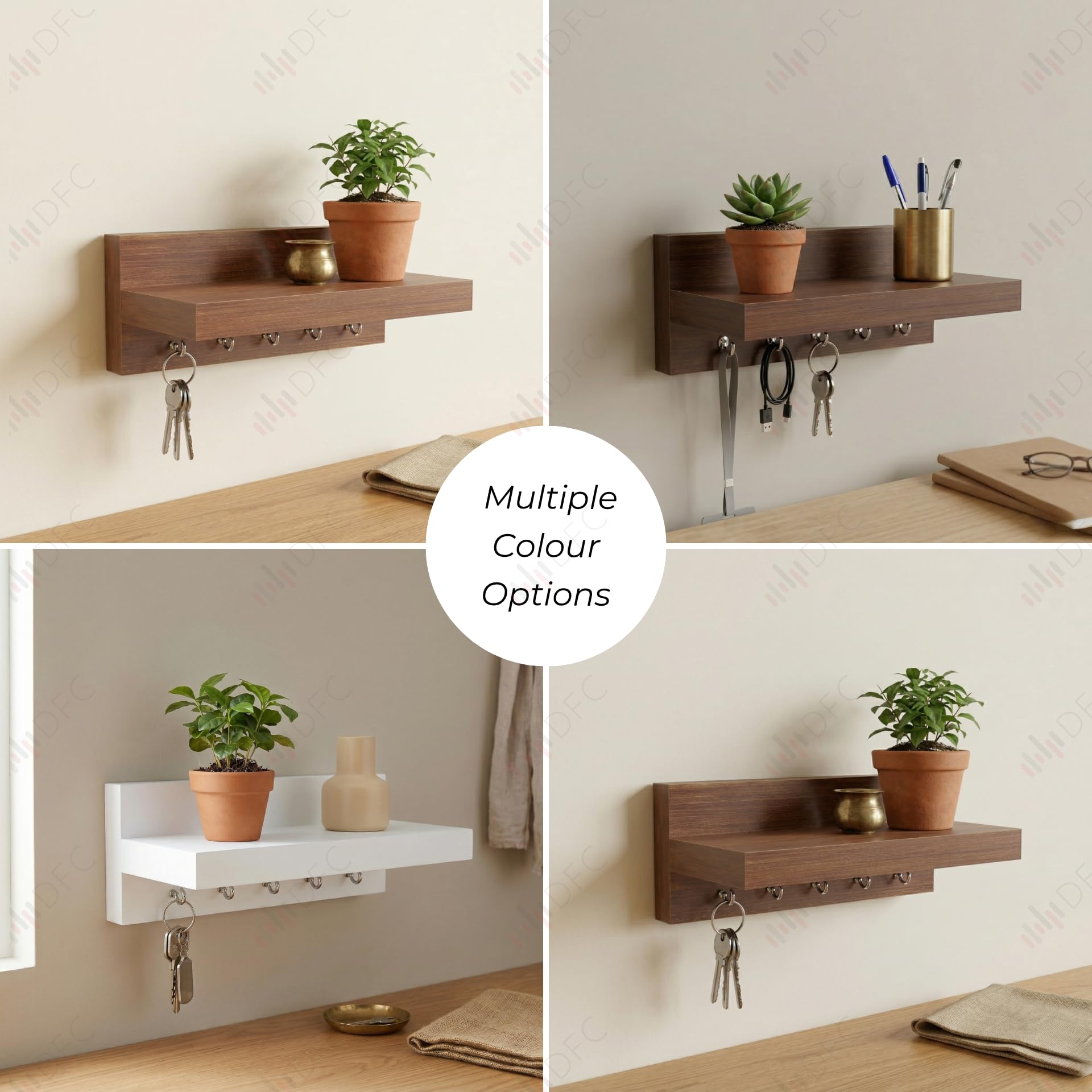 DFC Element Simplex Engineered Wood Wall Mounted Key Chain Holder with 5 Key Knobs (Matte Finish, Natural Oak) 1
