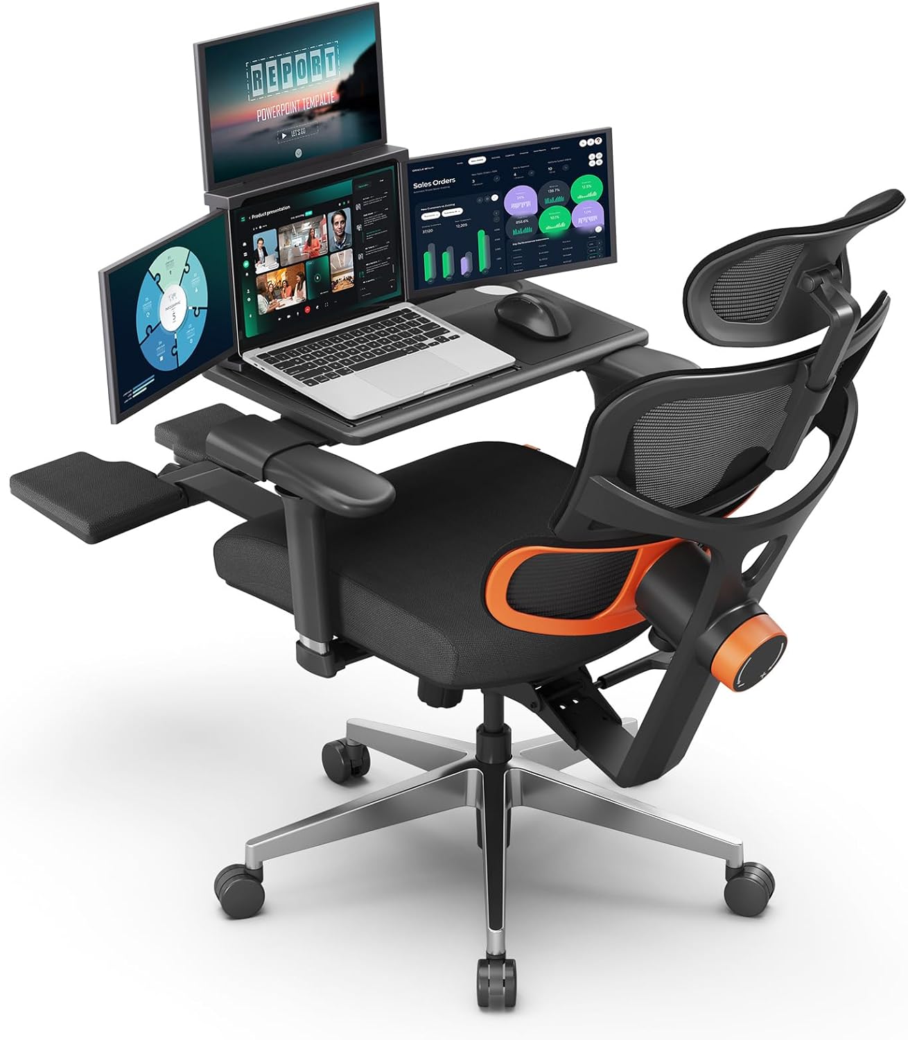 Newtral Home Office Chair Ergonomic with Auto-Following Lumbar Support – High Back Desk Chair with Laptop Desk Table, Seat Depth and Height Adjustable (Black, with Footrest)
