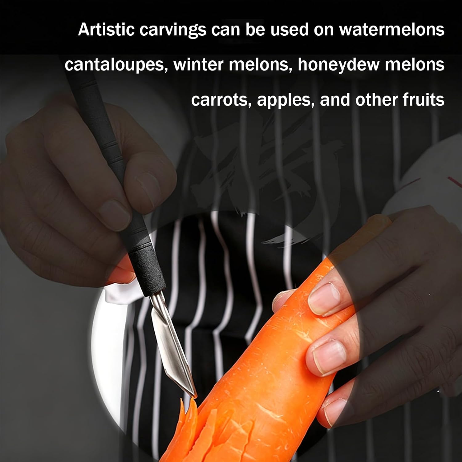 10-Piece Fruit Carving Tool Kit, Watermelon Carving Knife, with ErgonomicHandles & Storage Roll Pouch, for Fruit Vegetable Garnishing Engraving