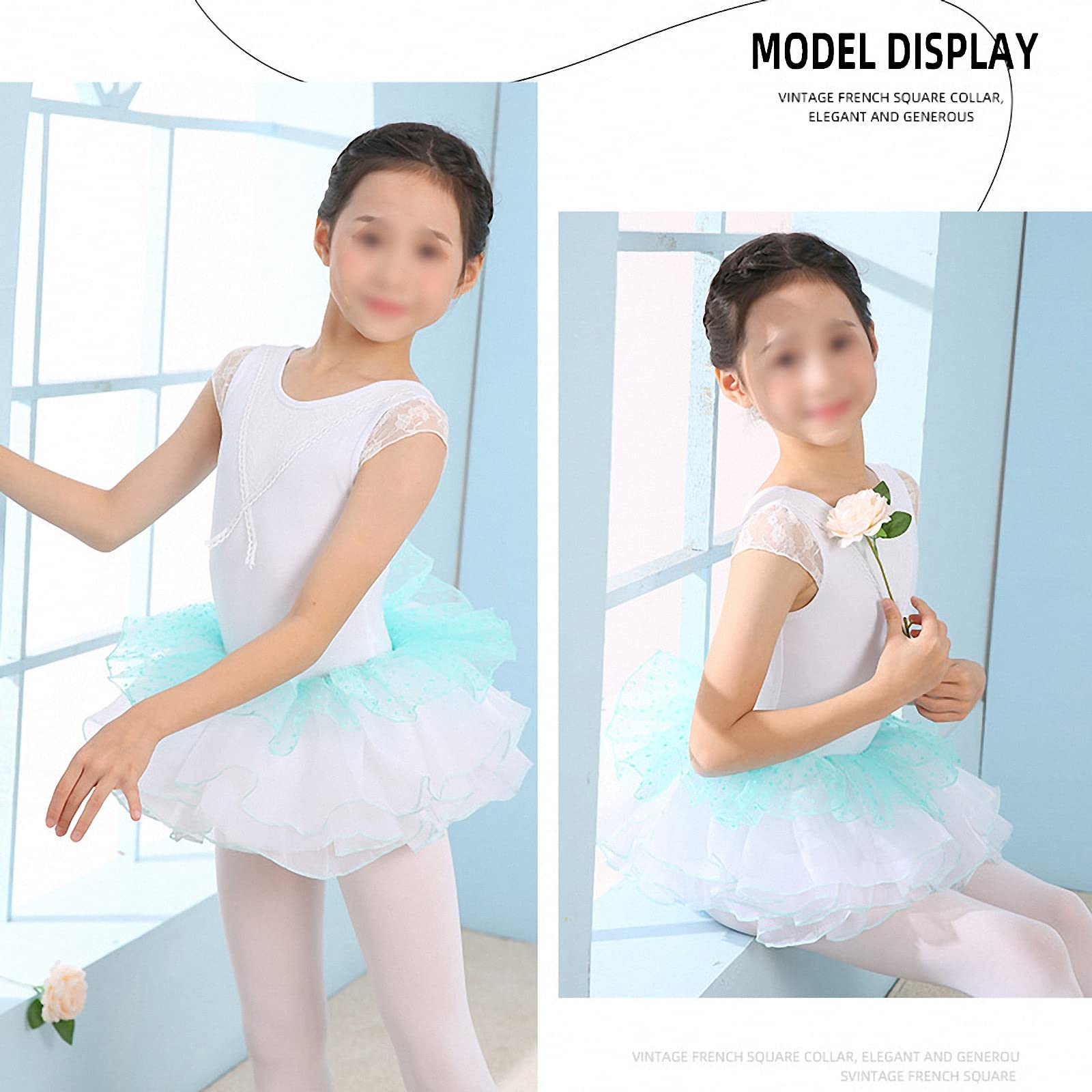 Ropa de práctica de Baile de Ballet para niños,Falda de tutú de Manga Corta de Encaje para niñas de Primavera y Verano,Leotardo de Baile cómodo y Transpirable para Escuela