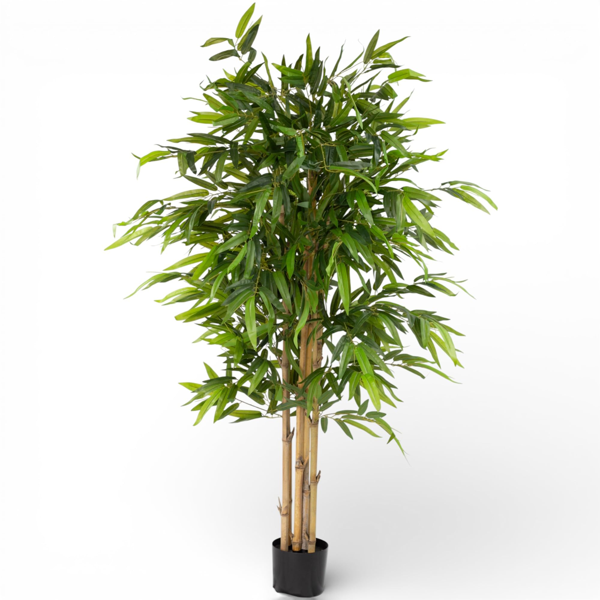 Pincho Plantes artificielles décoratives en bambou artificiel, décoration de maison, pots décoratifs d'intérieur avec pot noir, décoration de salon avec grandes feuilles - 1 unité