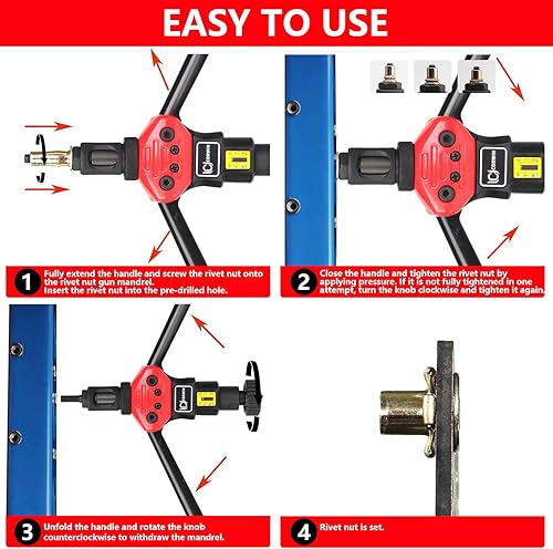 Miniatura 3 de CORWIN Herramienta de tuerca de remache de mandril extra larga 1002 Kit de pistola remachadora de 16 pulgadas con 9 mandriles largos, funda de