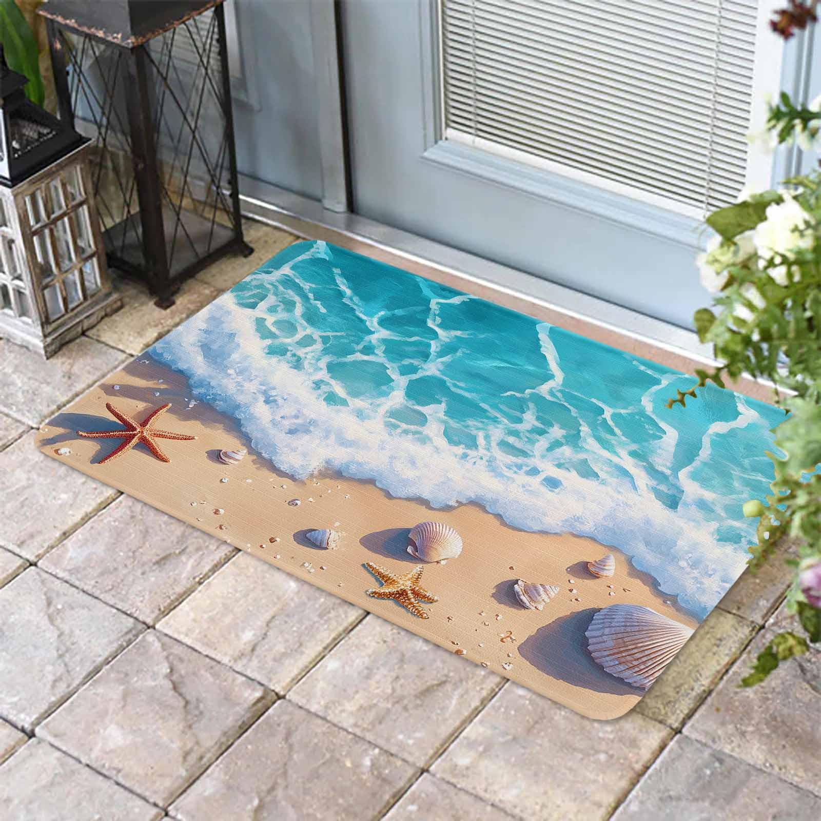 Ocean Beach Spray Front Door Mat Outside Entrance, Non-Slip Absorbent Welcome Floor Mats, Indoor Outdoor Doormat for Entryway Patio Porch, Home Decor,
